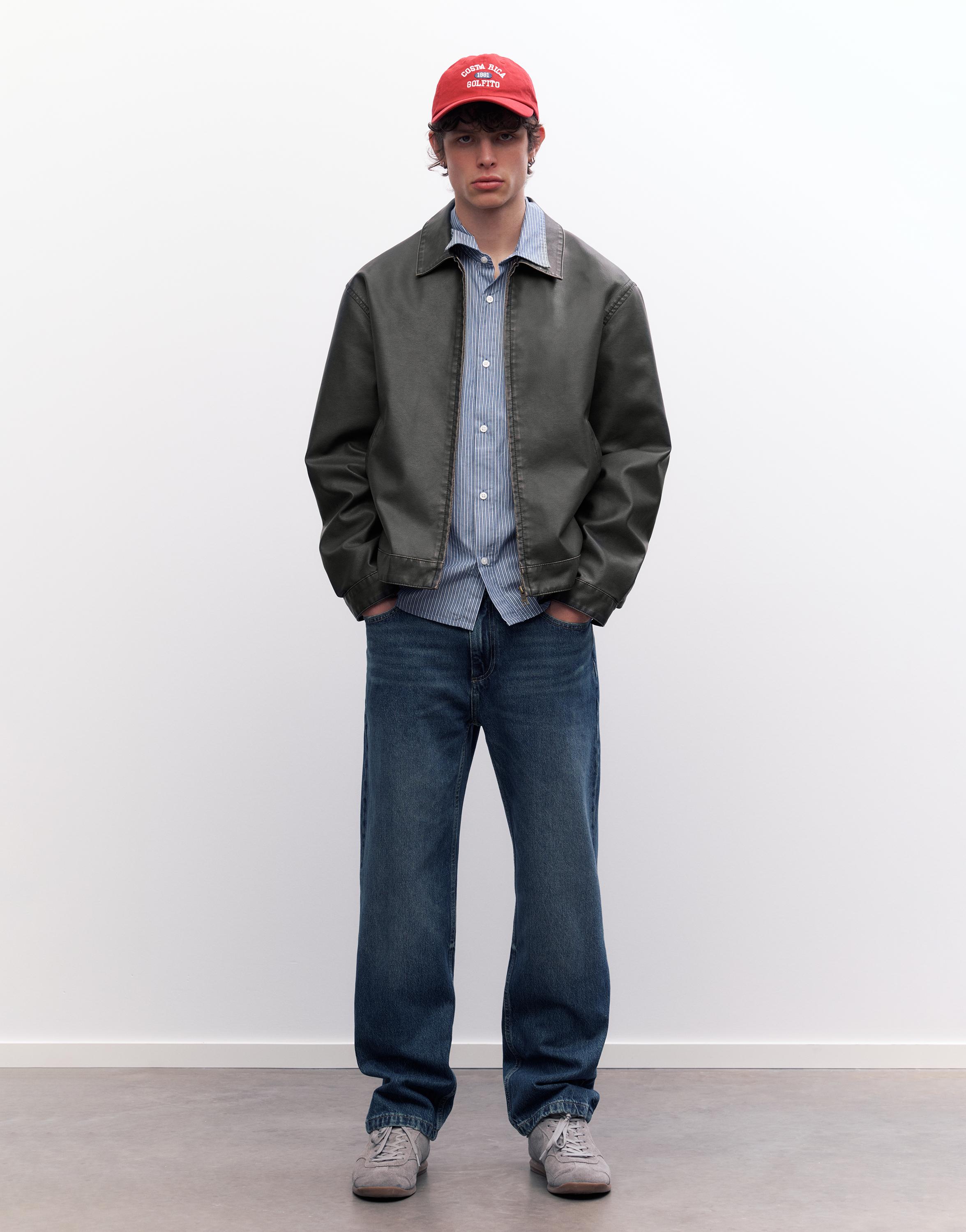 Washed faux leather jacket — Dark grey
