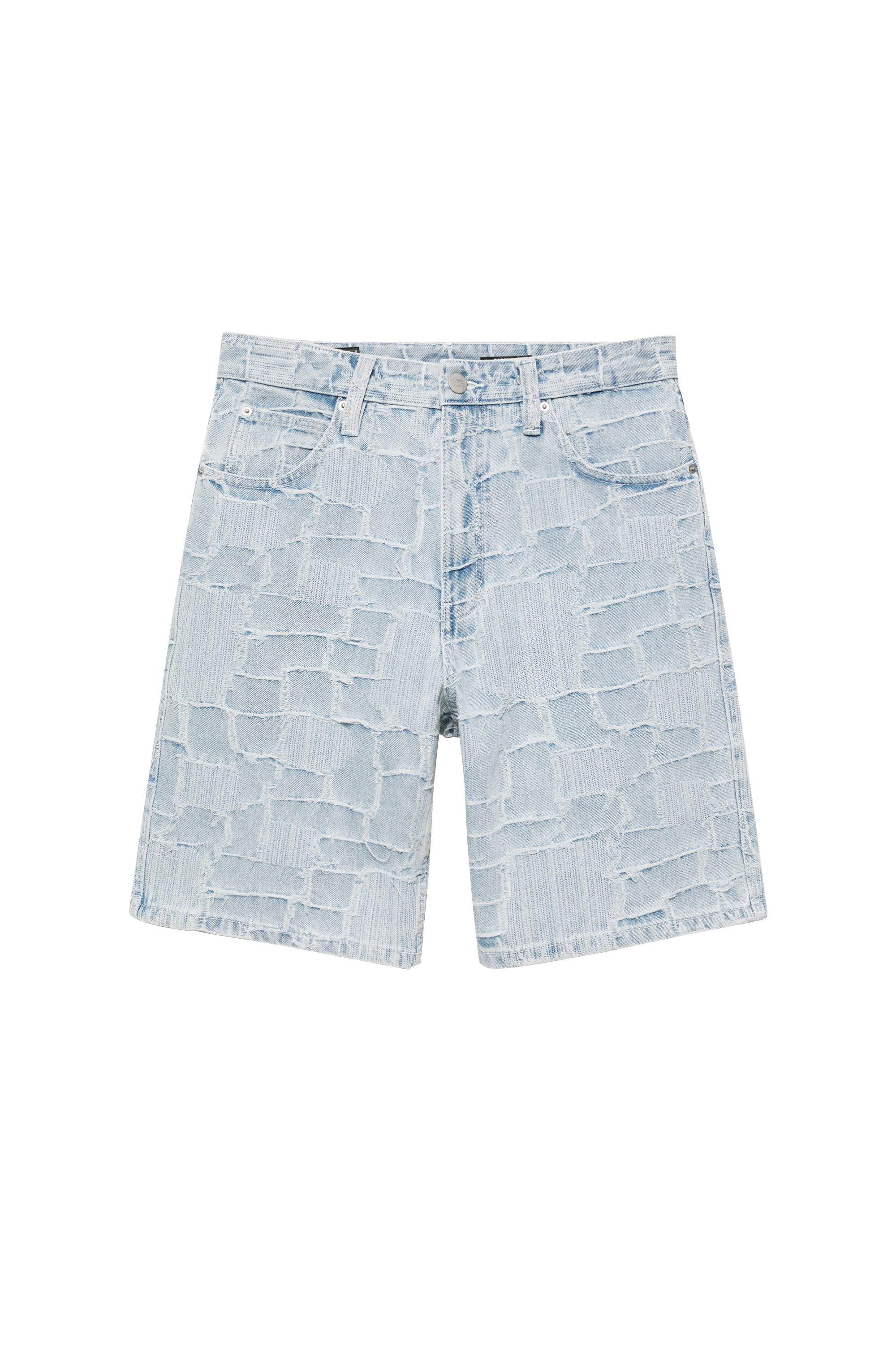 Pull&Bear Jakarlı kumaş denim bermuda şort görsel 4