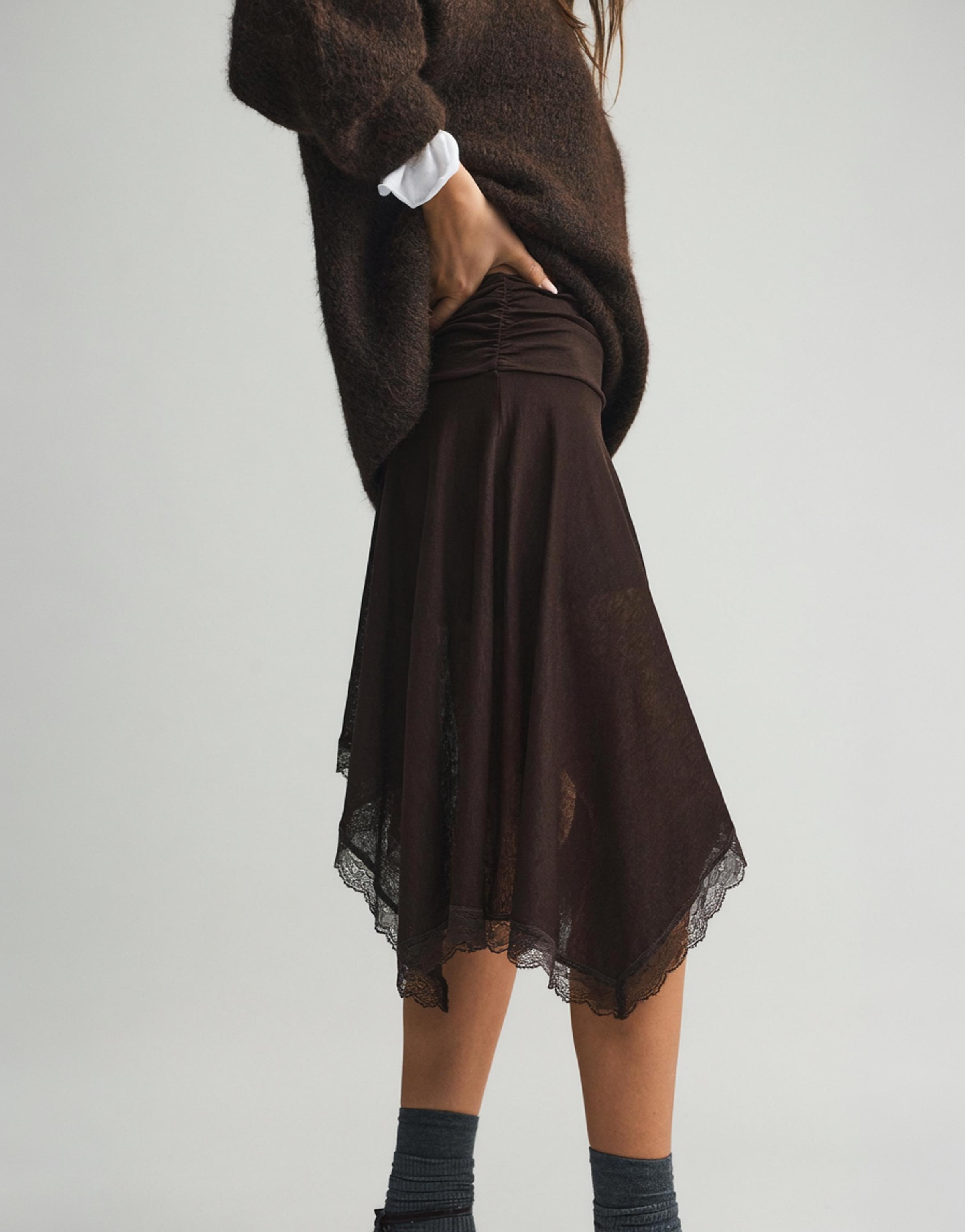 Asimetrik dantelli midi etek - Görsel 25