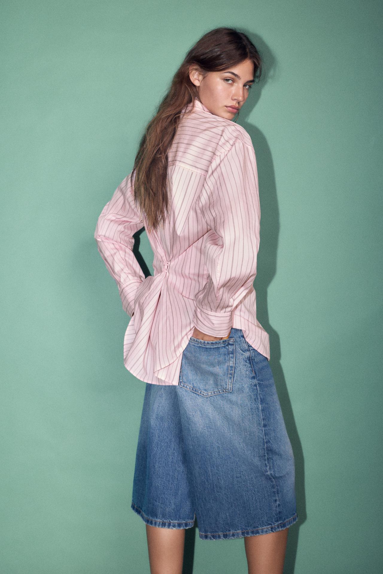Striped shirt with back buttons — Rose pink