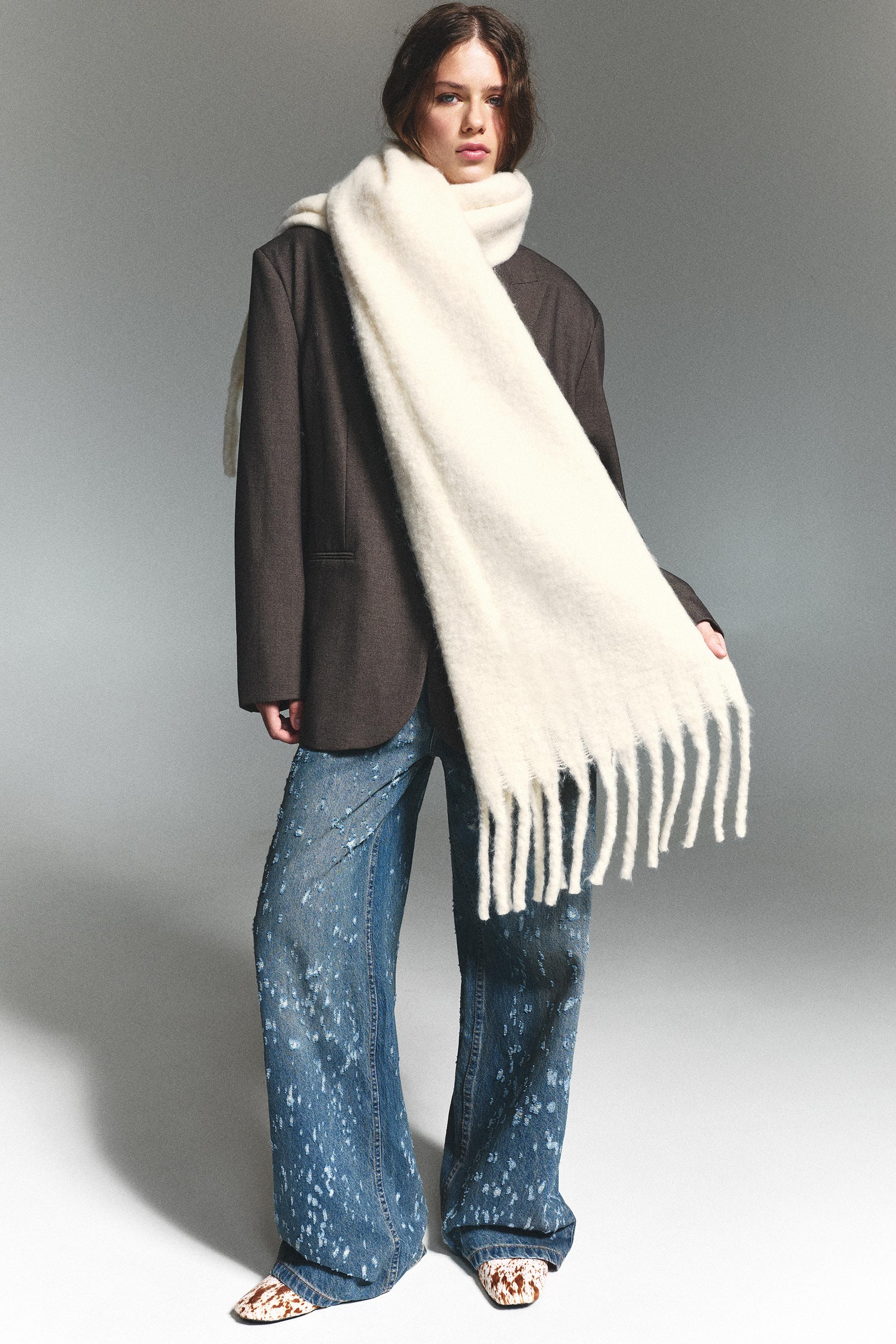 Maxi mohair-effect scarf — Ecru