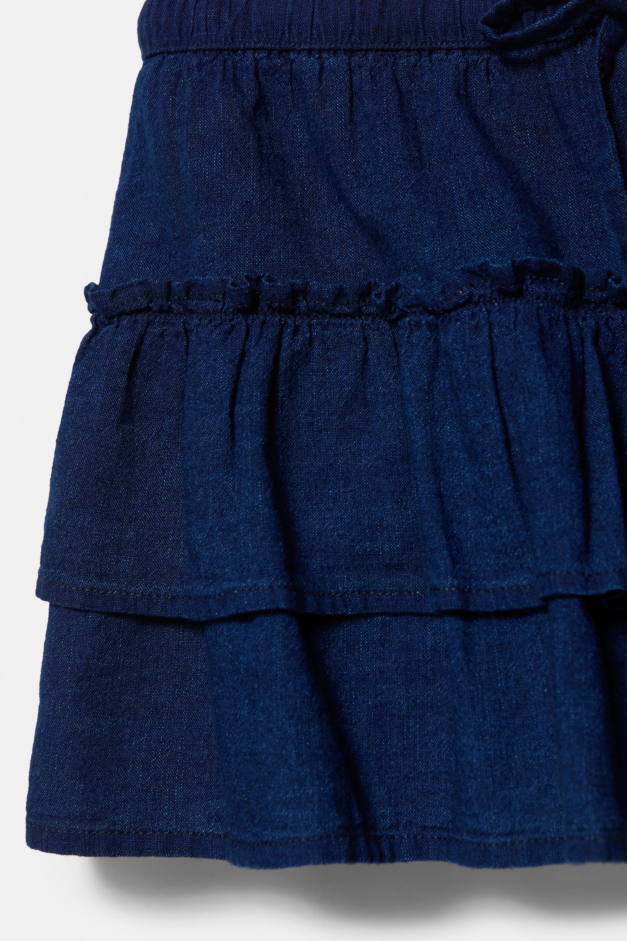 Denim ruffle skort — Dark blue