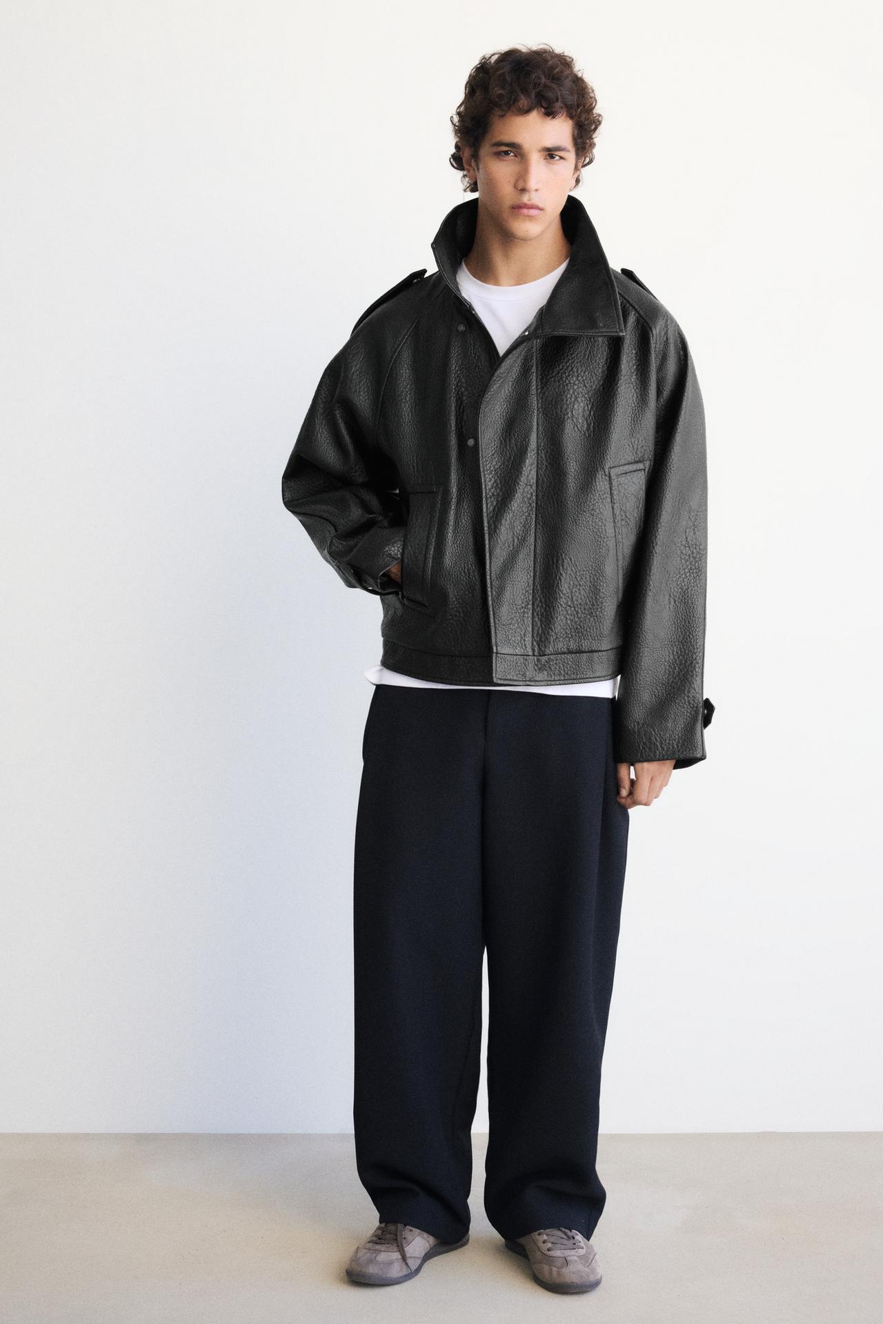 Textured leather effect jacket — Black