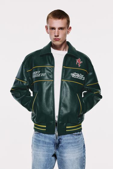 Leather effect embroidered jacket — Medium green 3