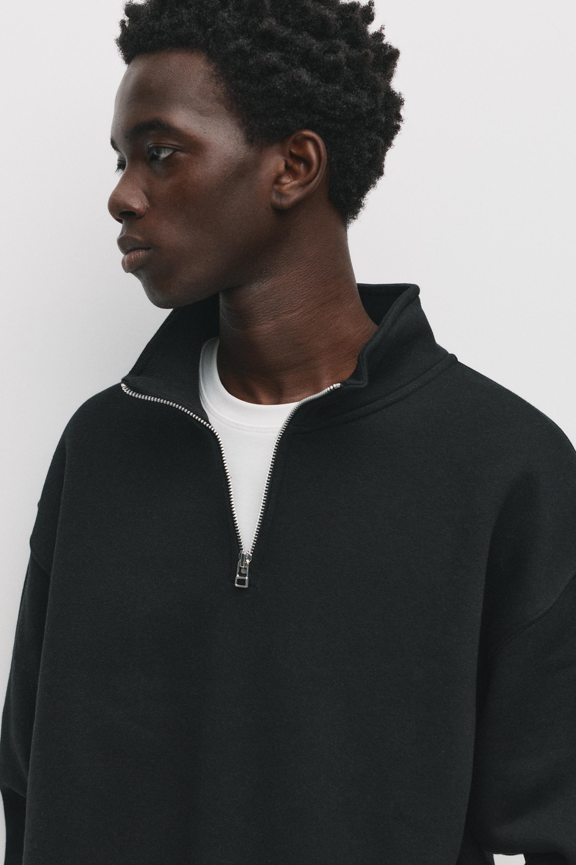 Basic quarter-zip sweatshirt — Black