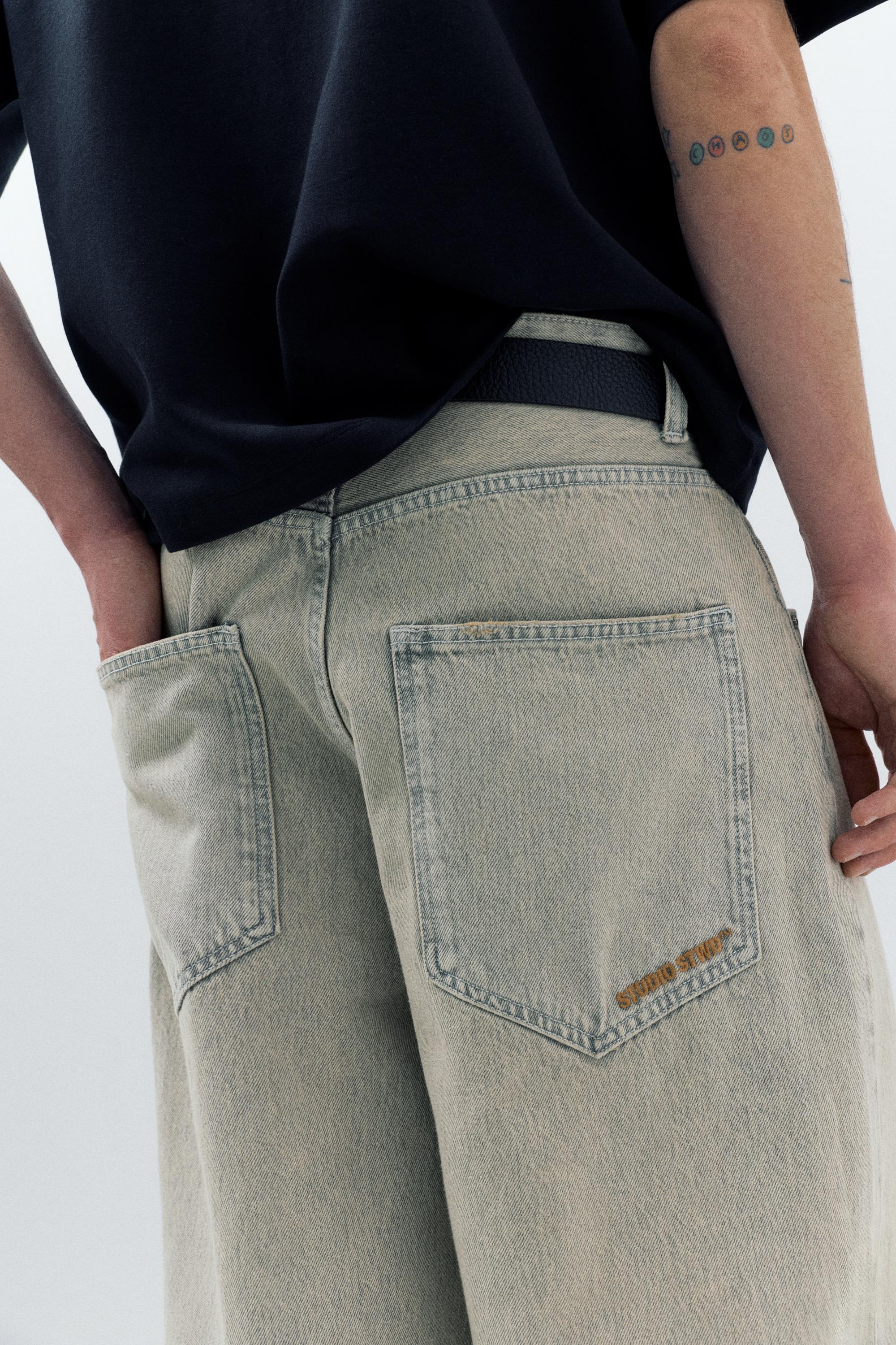 Embroidered super baggy jeans — Pale grey