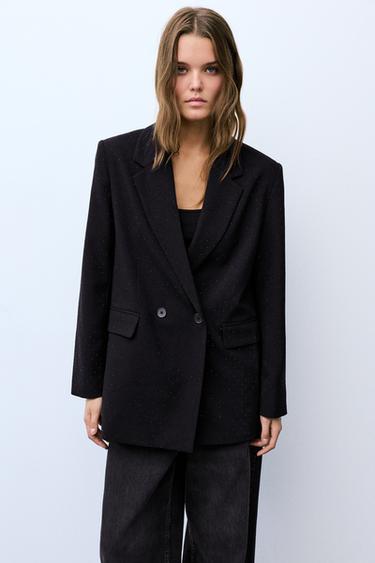 Rhinestone double-breasted blazer — Black 1