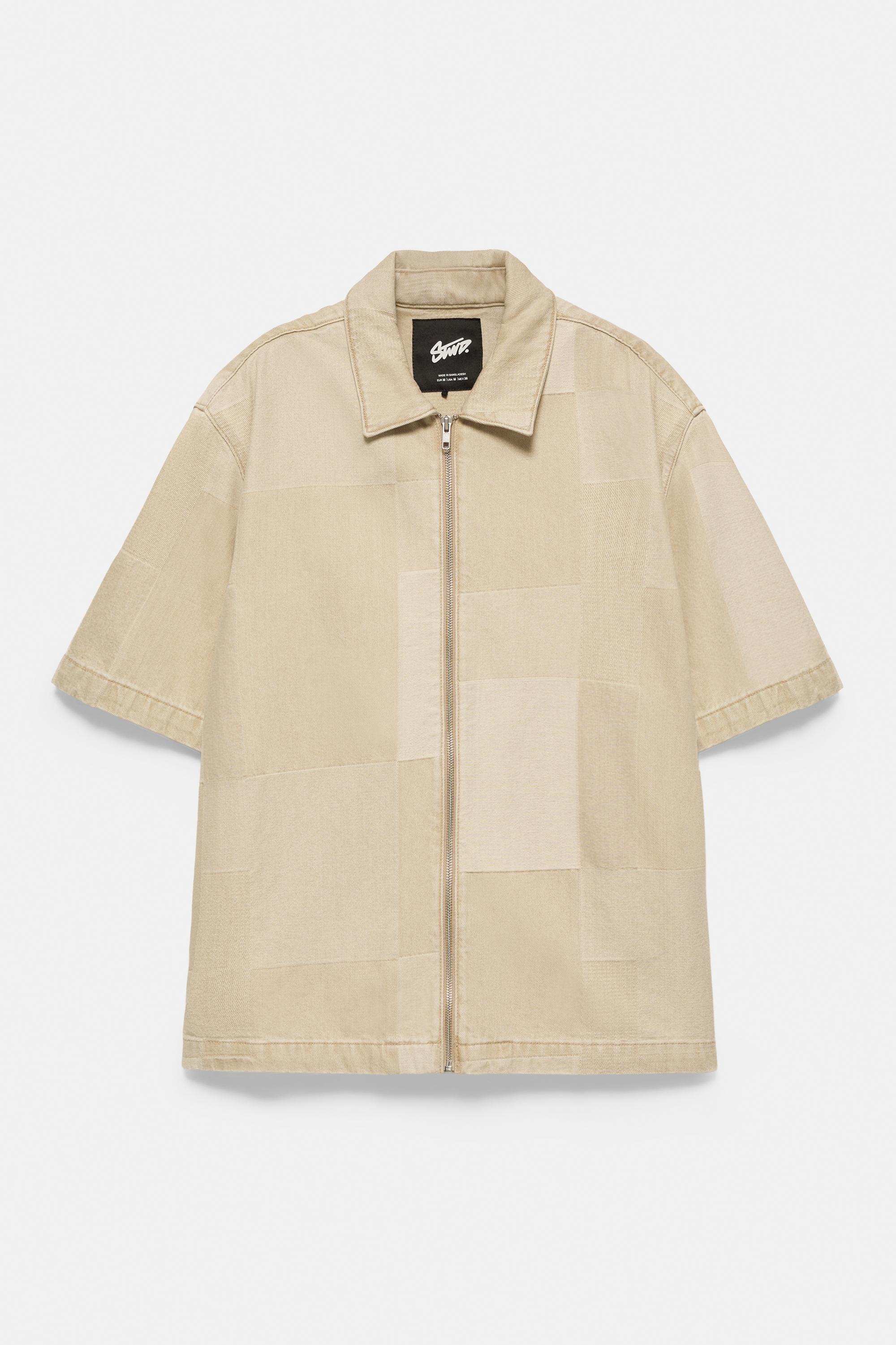 Jacquard denim shirt with zip — Medium ecru