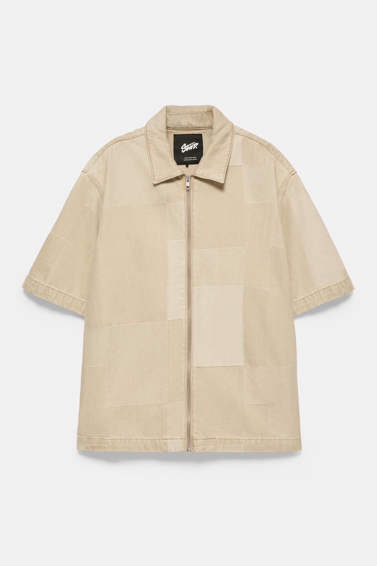 Jacquard denim shirt with zip — Medium ecru