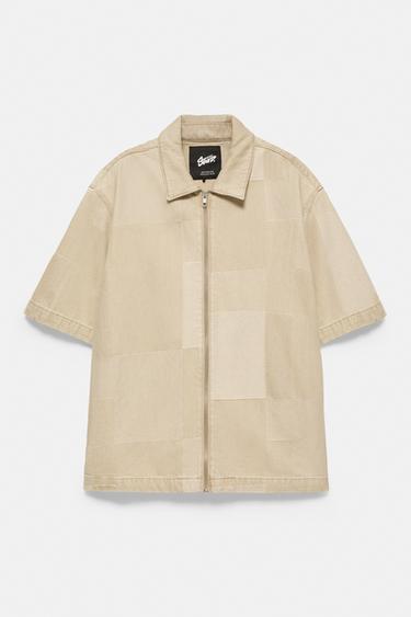Jacquard denim shirt with zip — Medium ecru 4