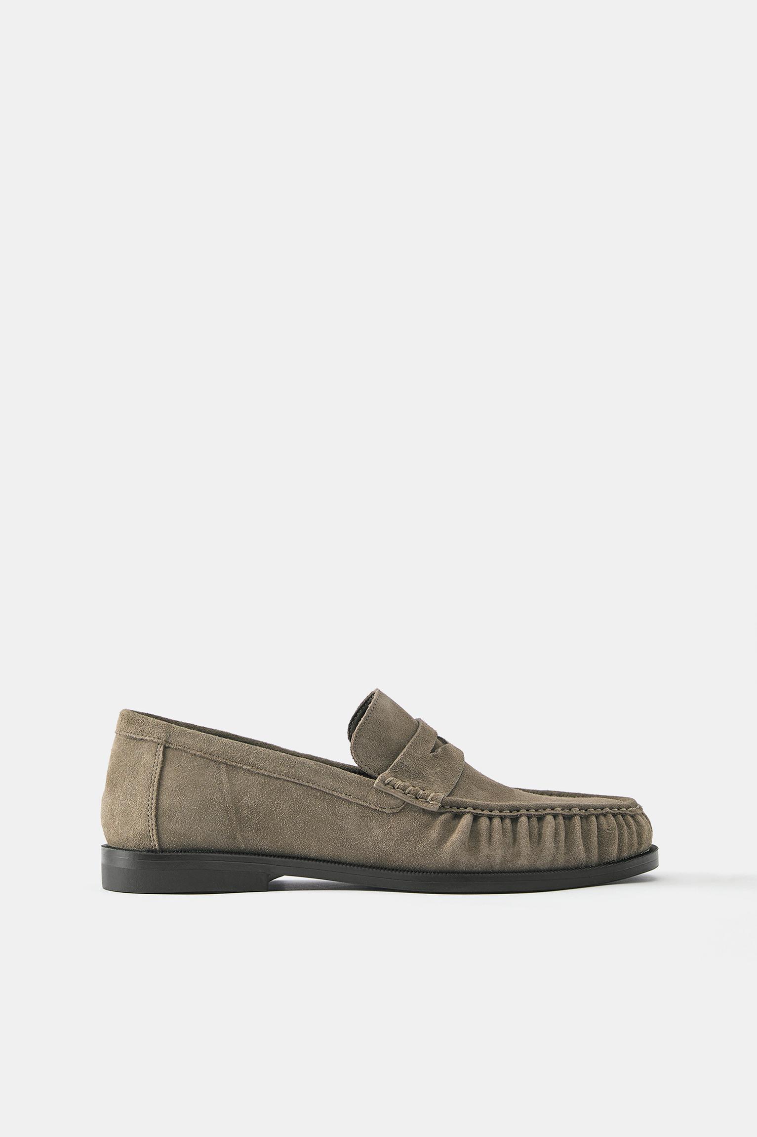 Gathered leather loafers — Brown