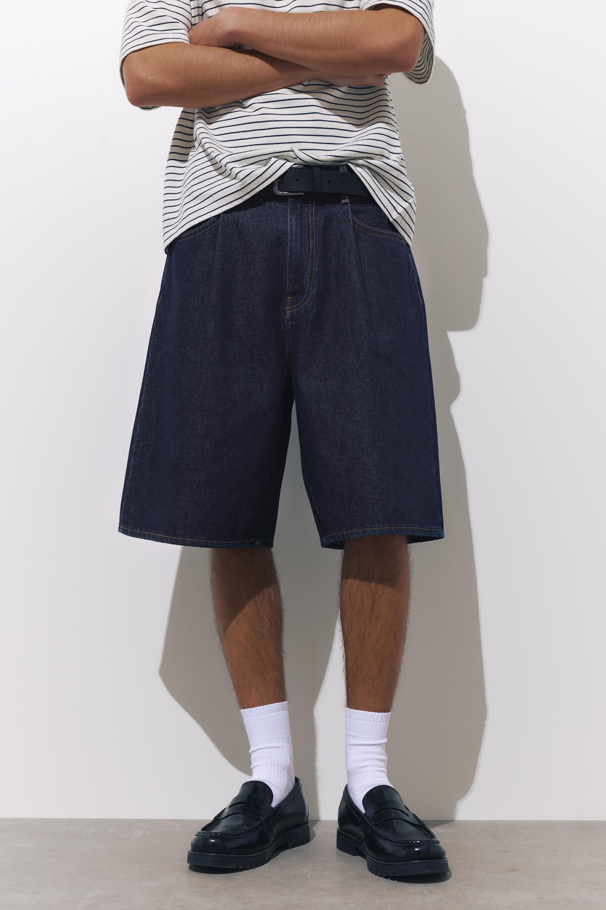 Pens detaylı geniş paça denim bermuda - Görsel 10