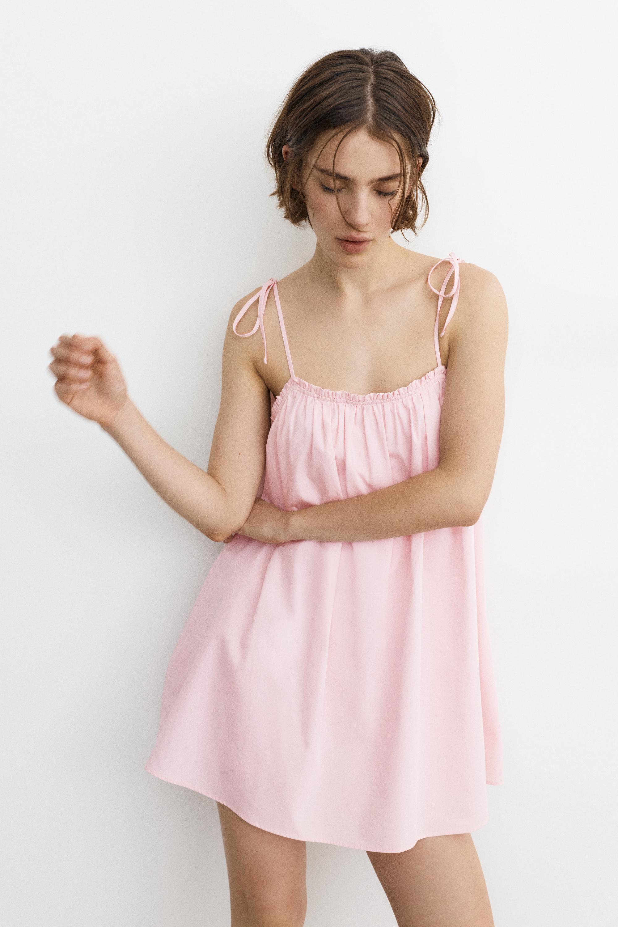 Strappy poplin mini dress — Pink
