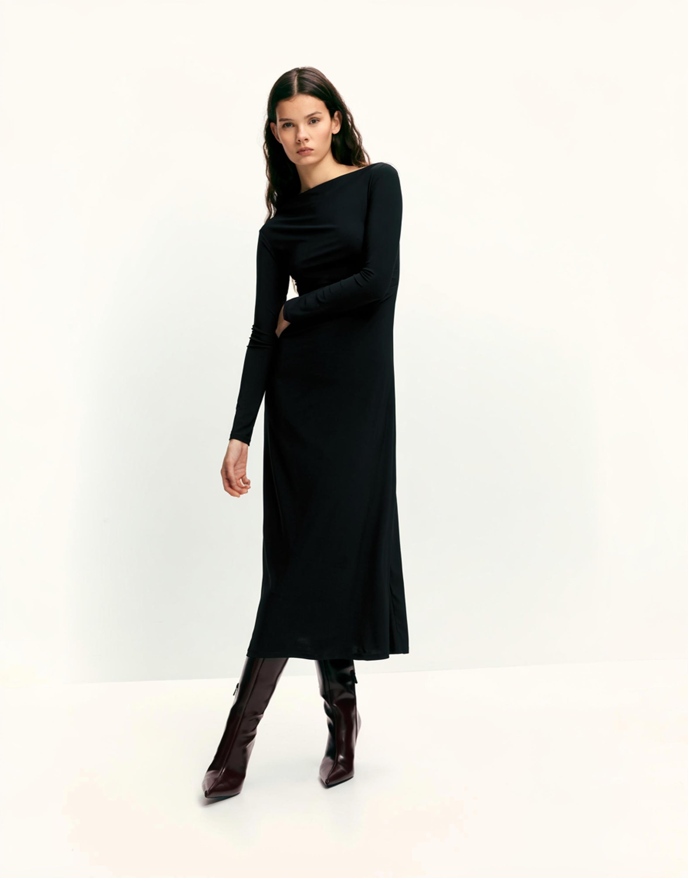 Soft draped midi dress — Black