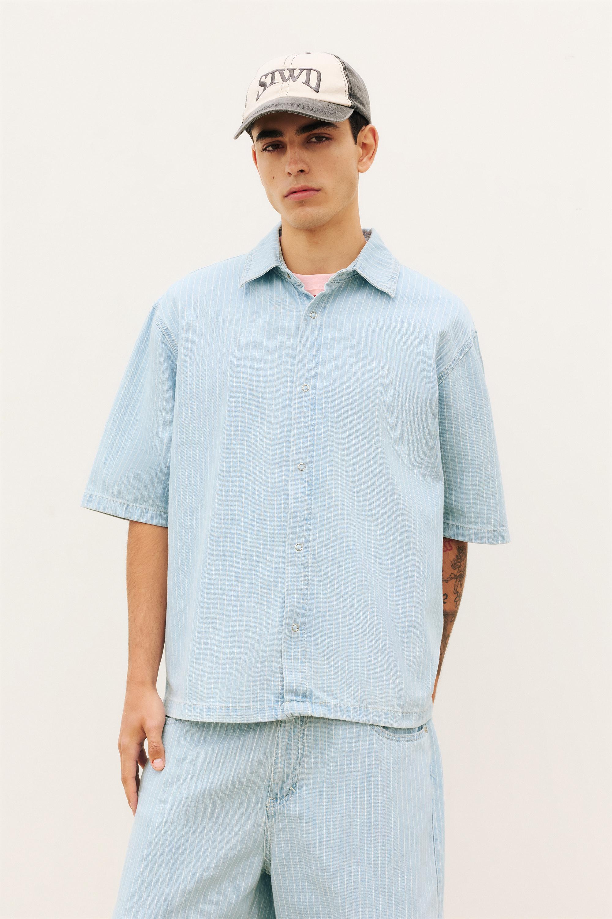Denim striped short sleeve shirt — Pale indigo