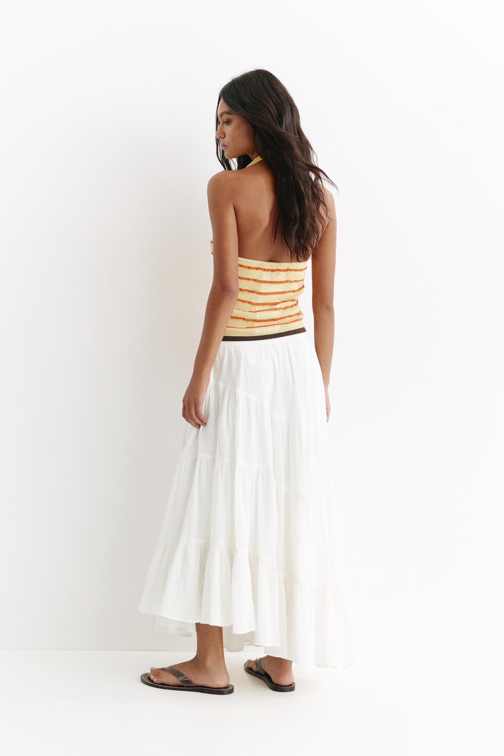 White asymmetric midi skirt — White