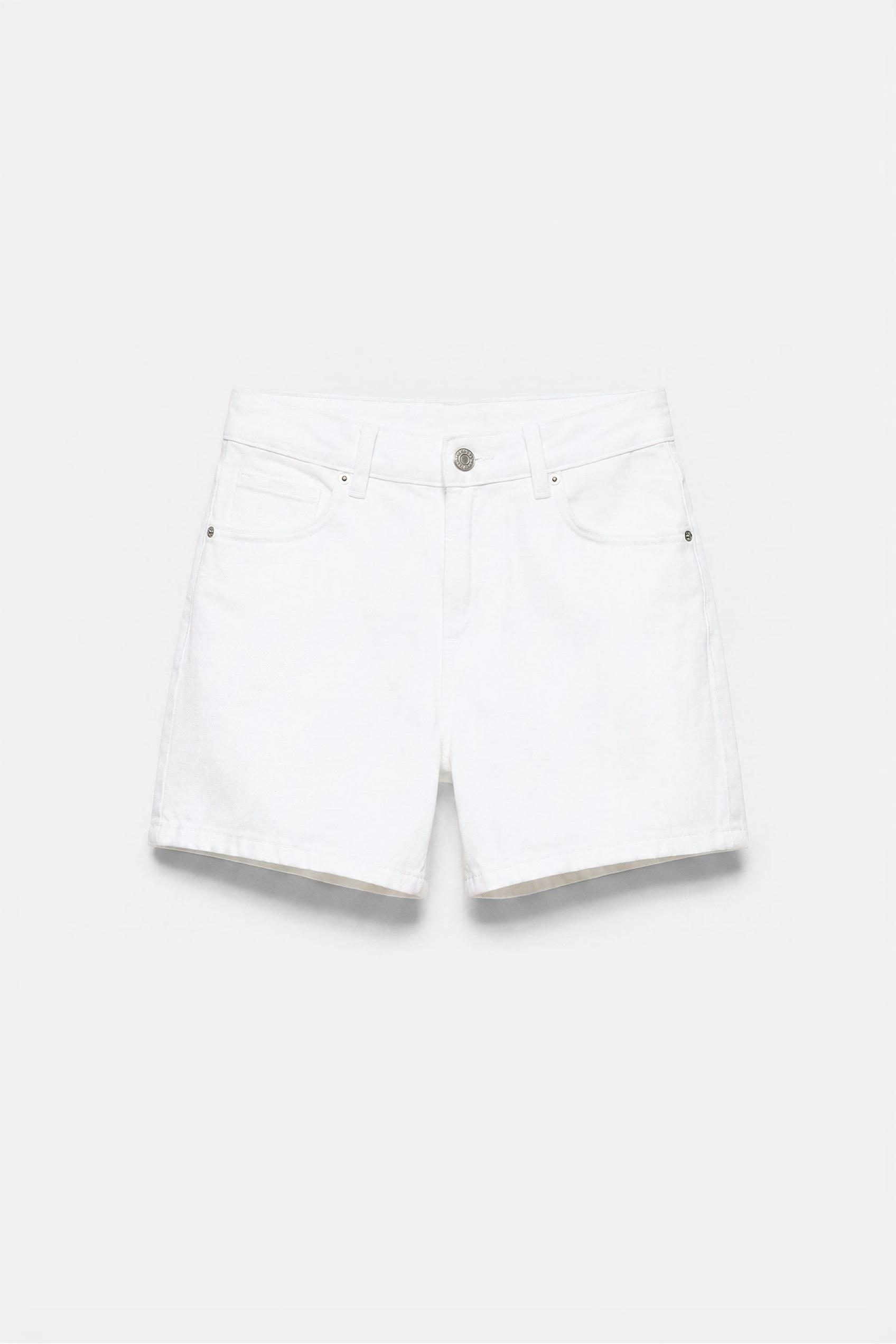 Mid-waist denim Bermuda shorts — White