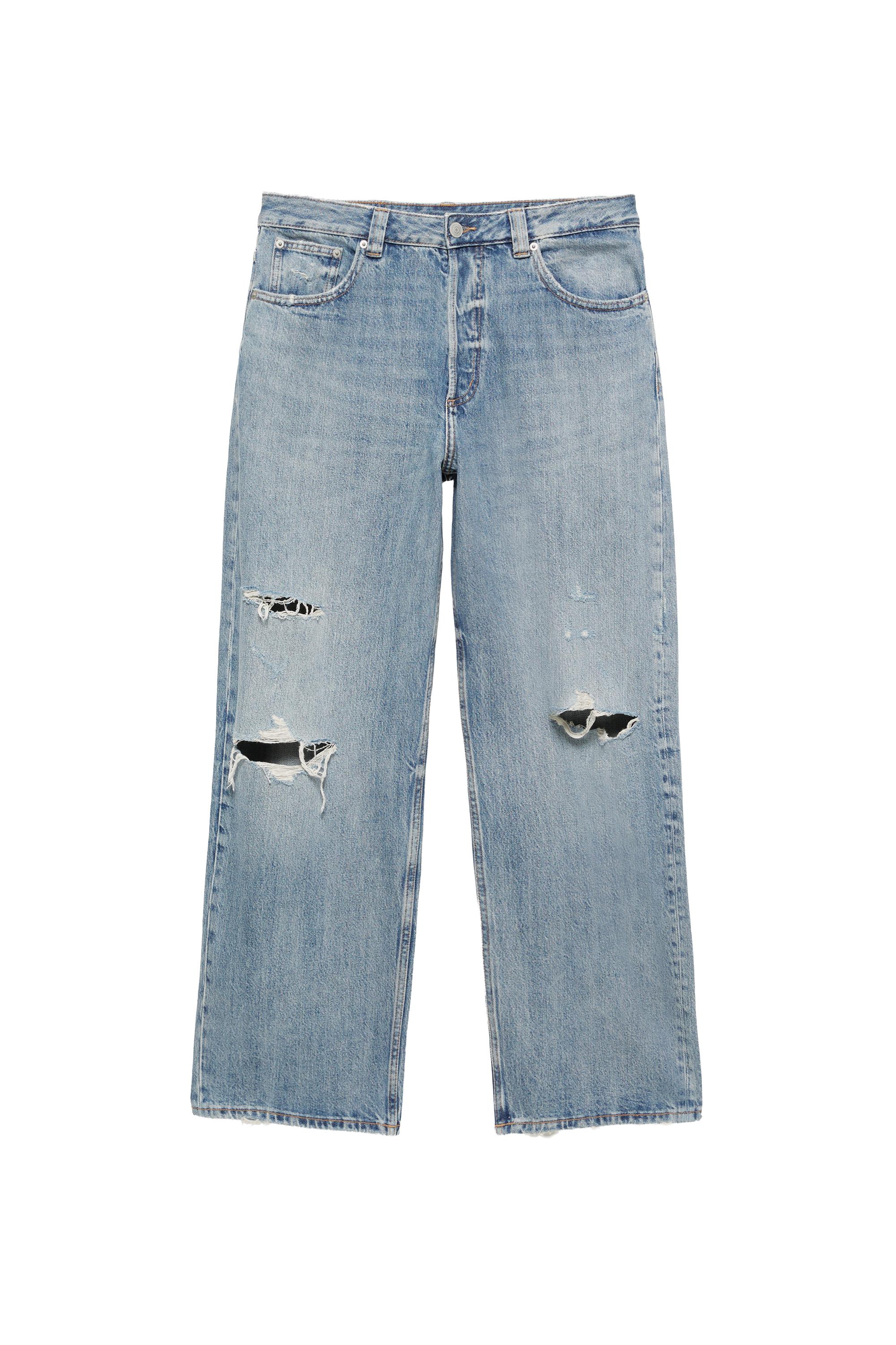 Pull&Bear Yırtık detaylı straight jean görsel 7