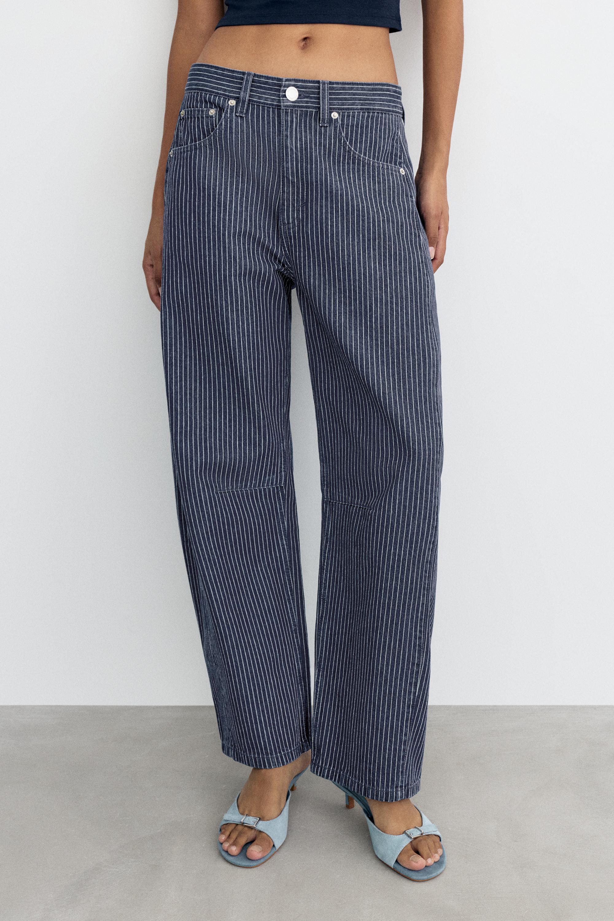Striped balloon jeans with seams — Medium blue