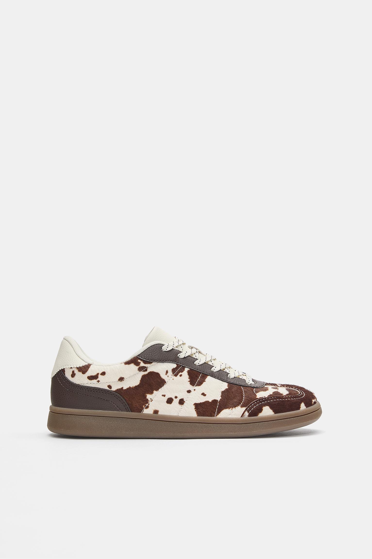 Cow print leather trainers — Contrast