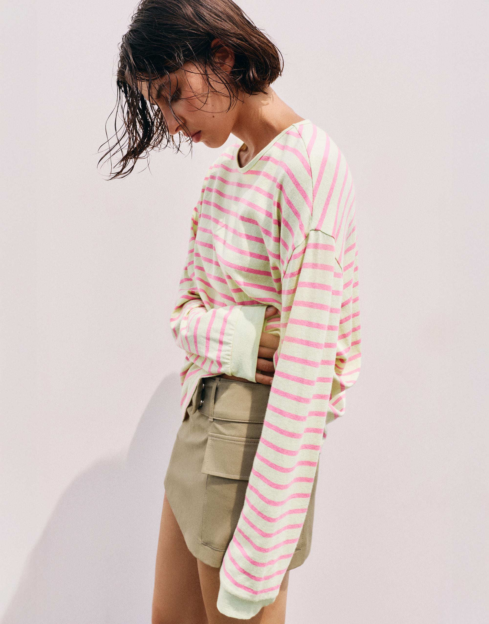 Oversize long sleeve striped T-shirt — Lime