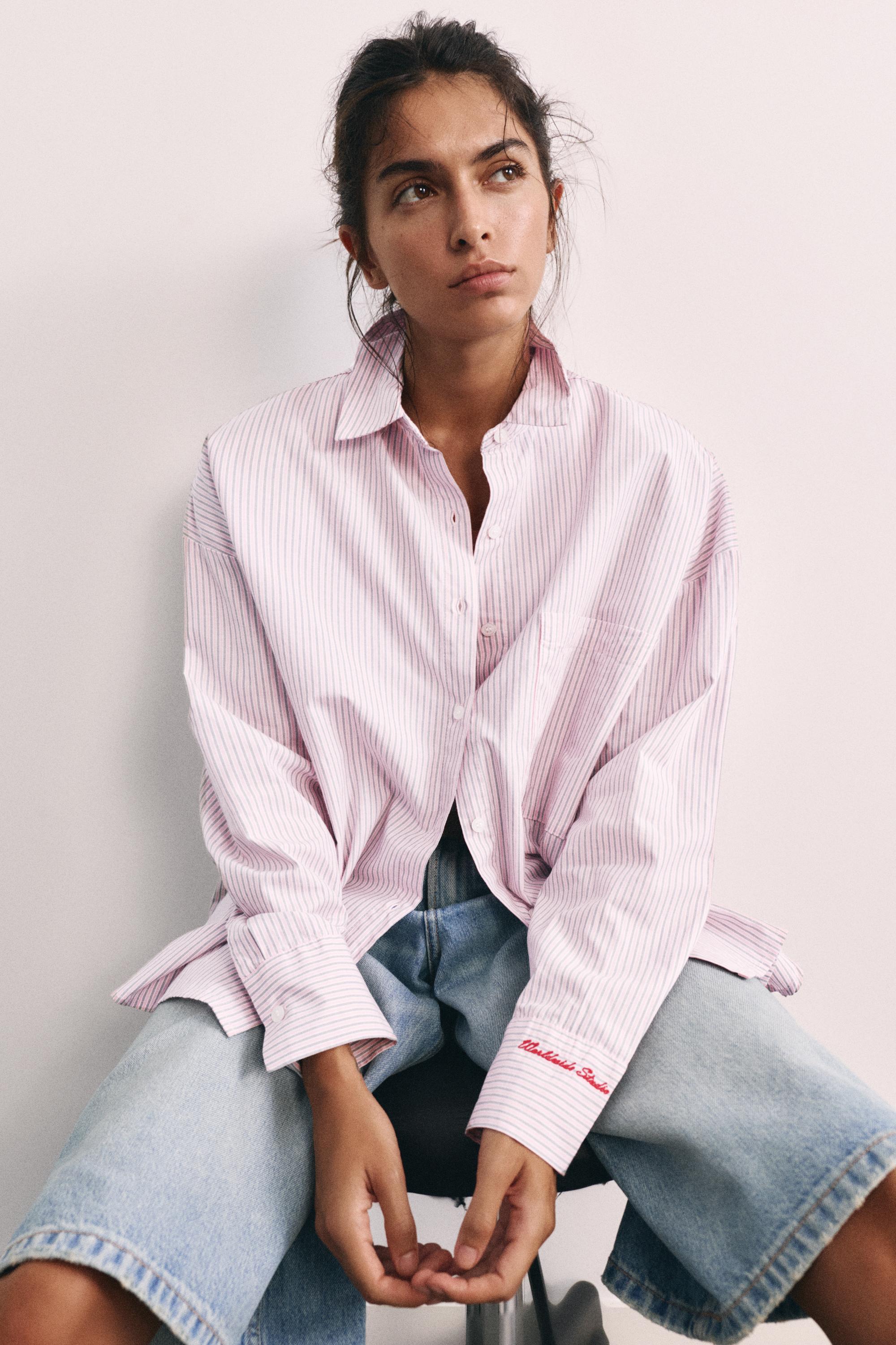 Embroidered striped shirt — Pastel pink