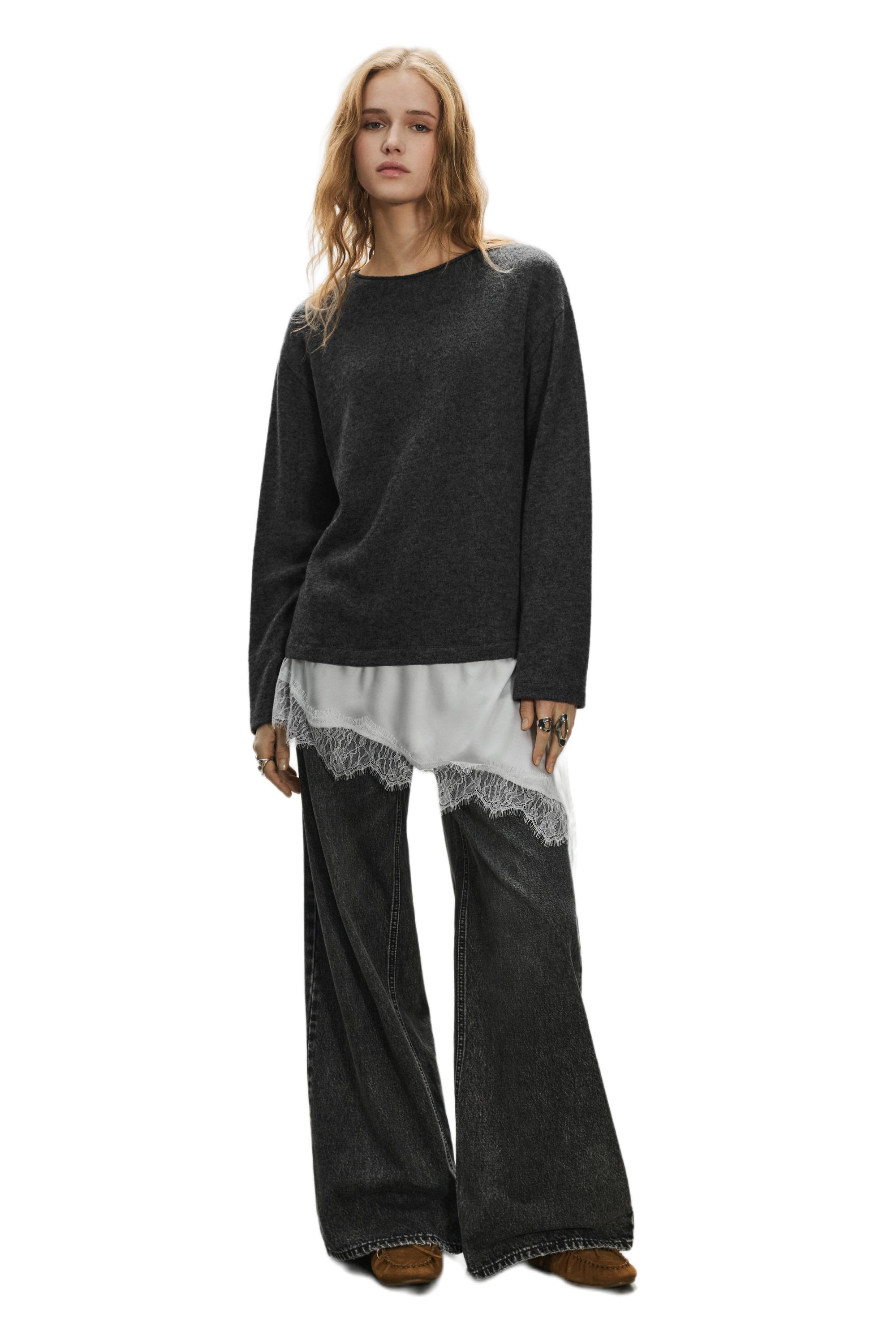 Fine lace combined jumper — Dark grey