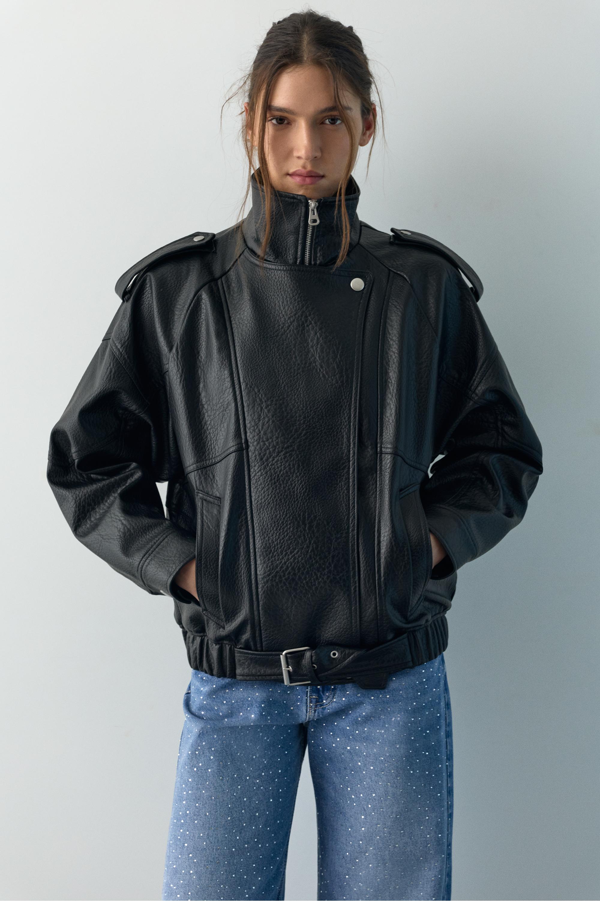 Dik yaka suni deri ceket - Görsel 29