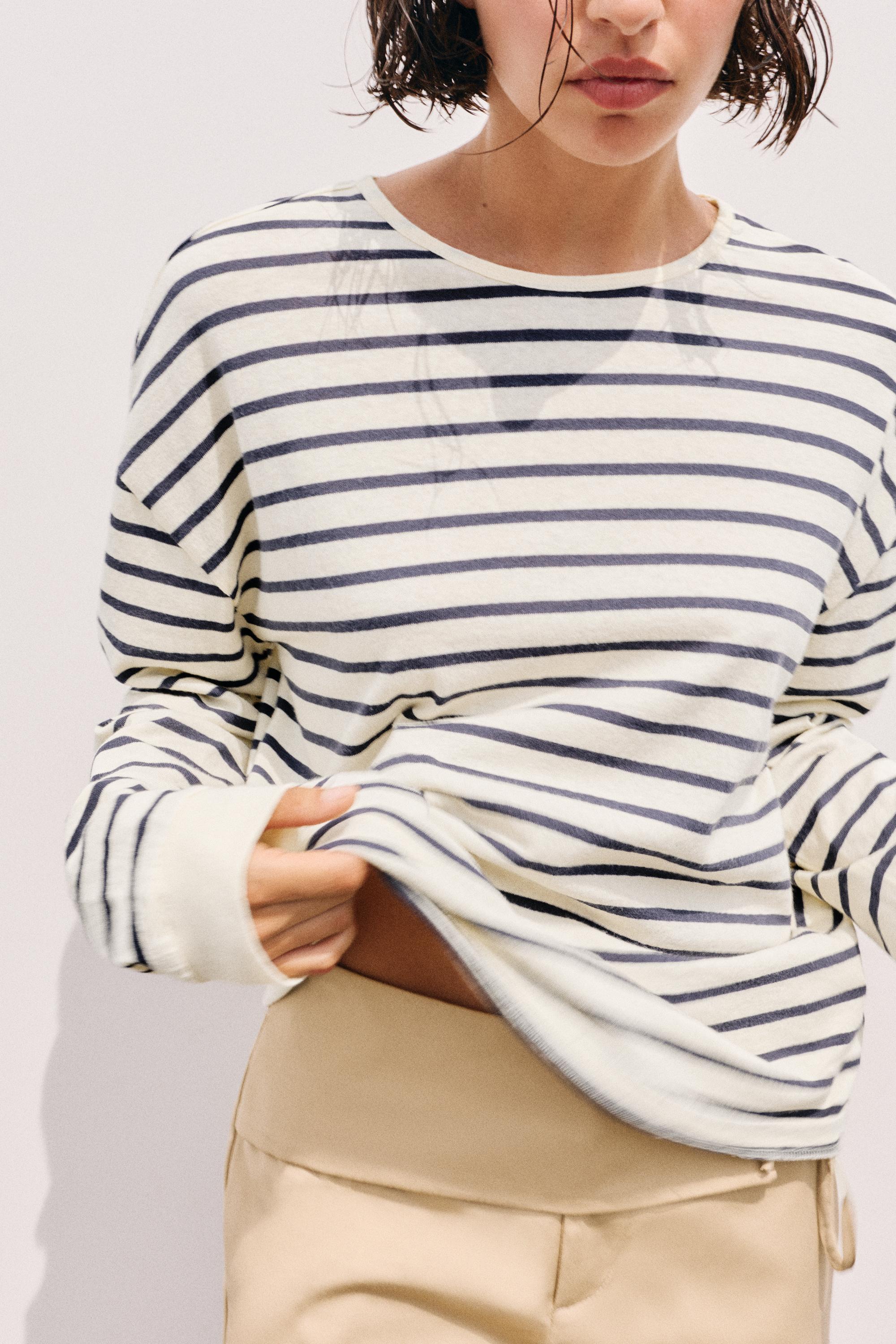 Oversize long sleeve striped T-shirt — Vanilla