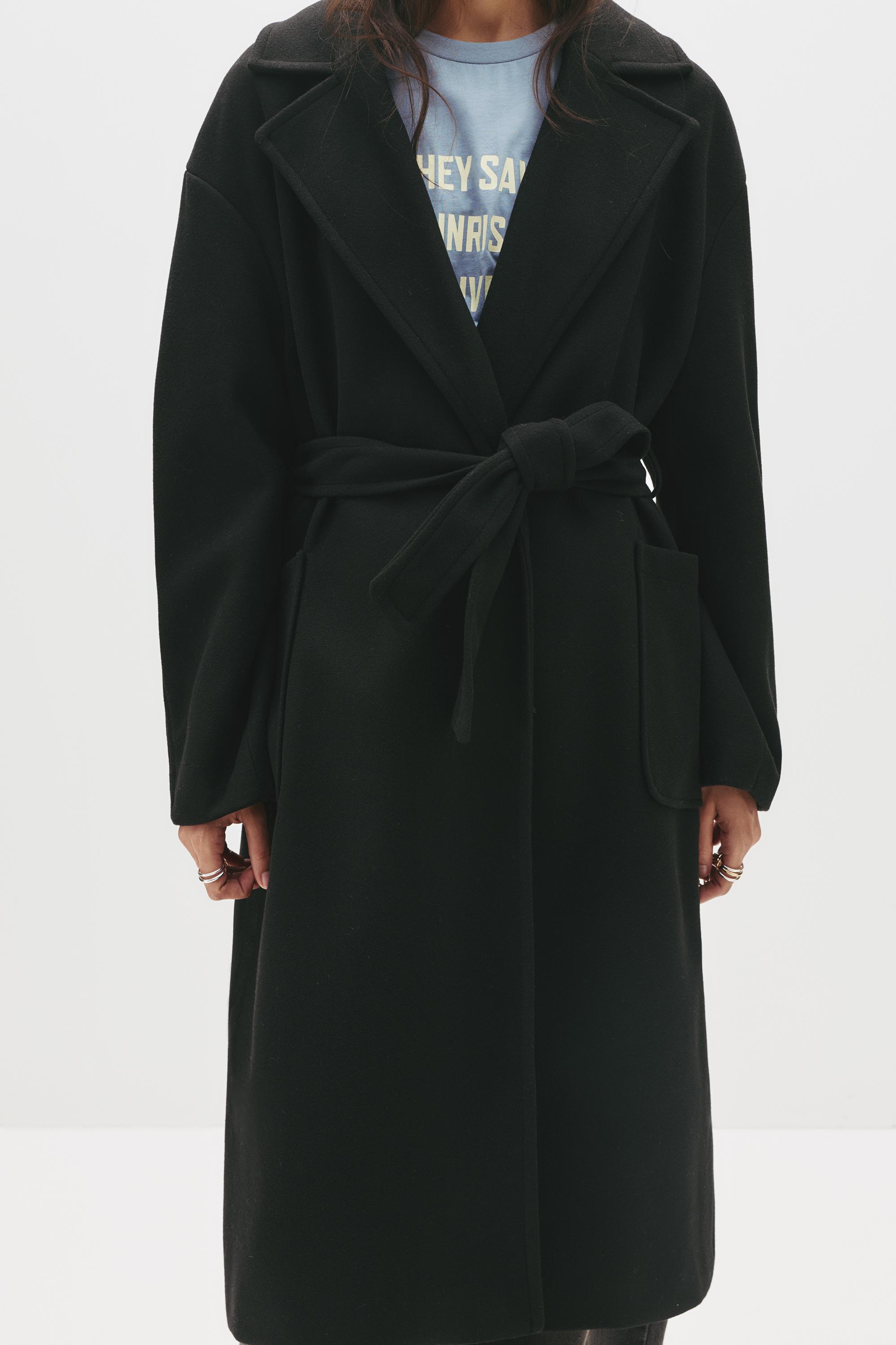 Kuşaklı uzun kaşe kaban - Görsel 41