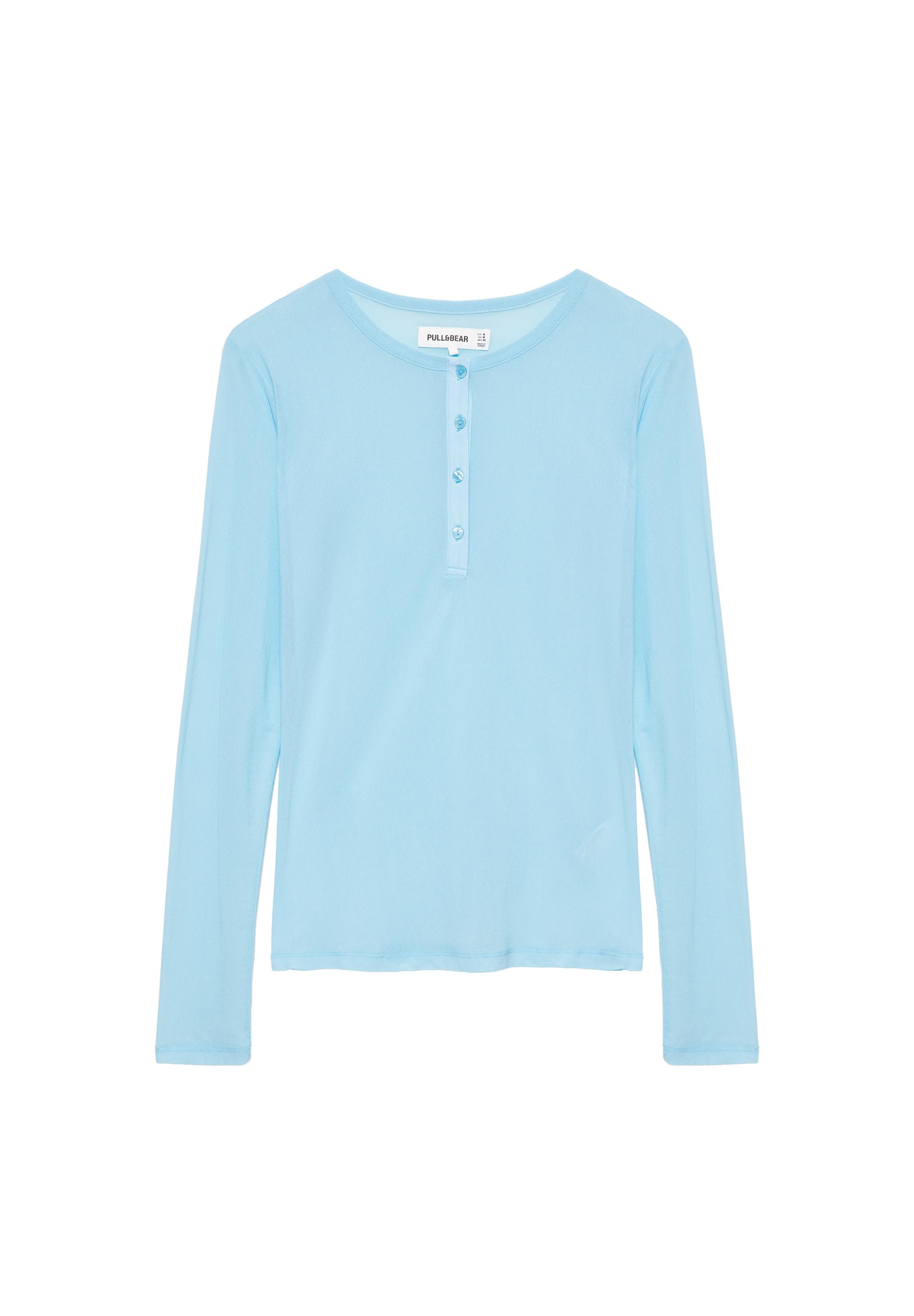 Pull&Bear Yarı transparan henley yaka t-shirt görsel 3
