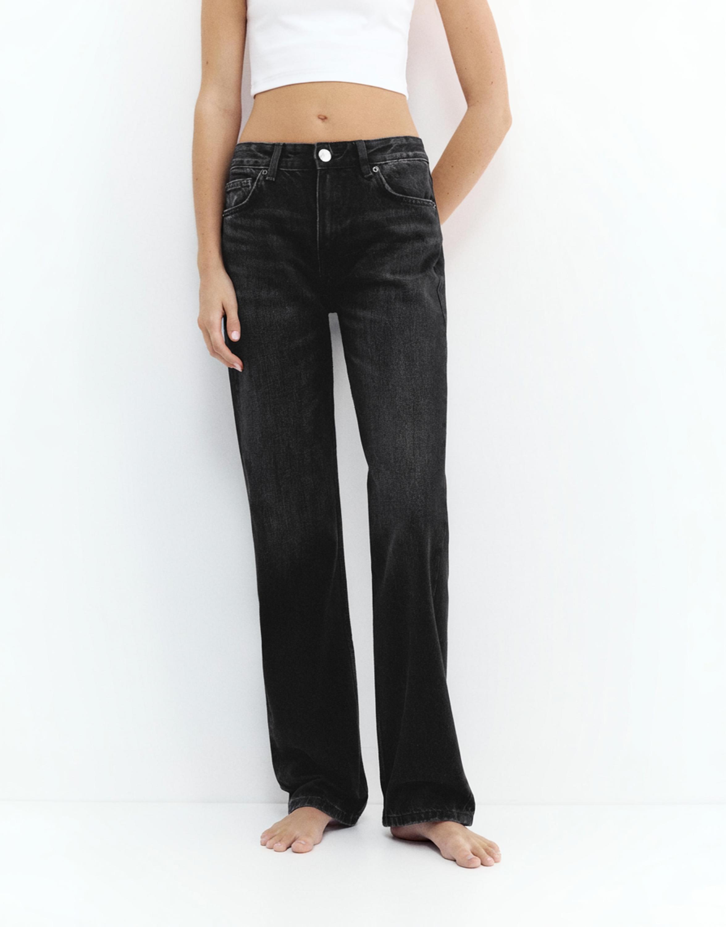 Mid-waist straight-leg jeans — Charcoal