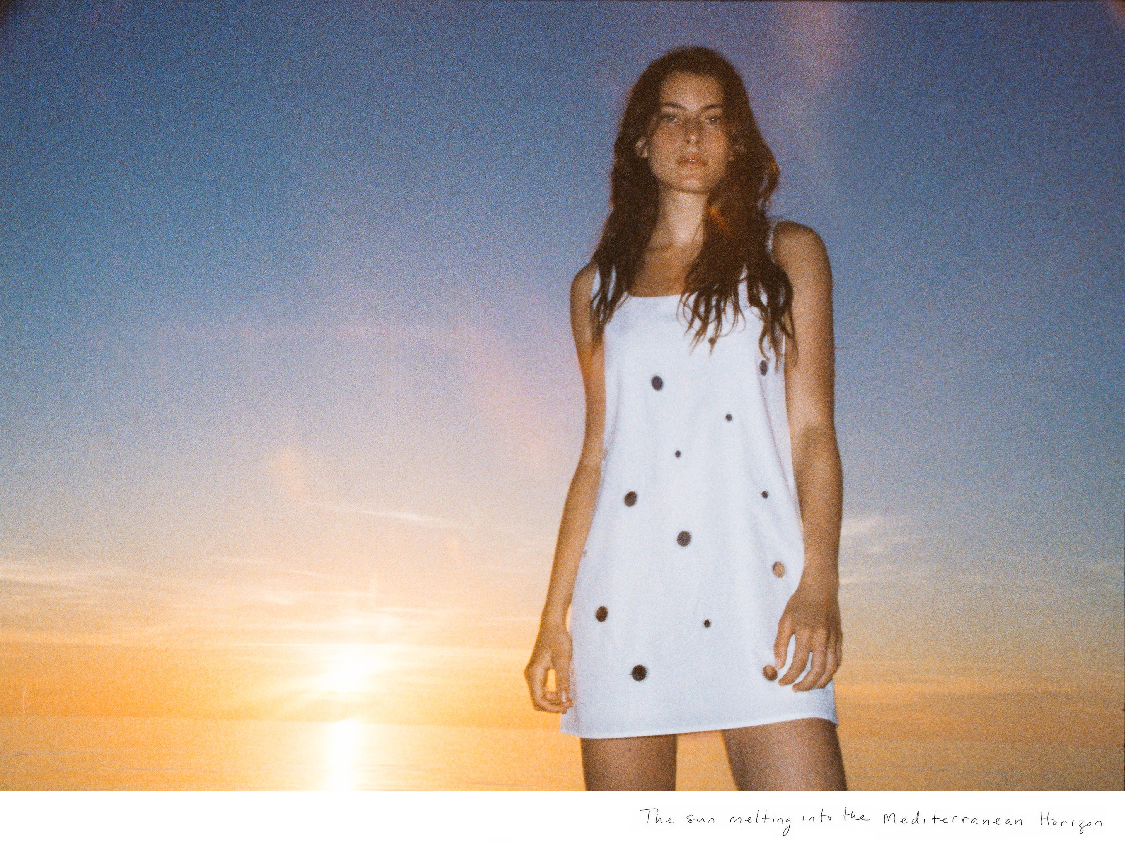 Short strappy dress with mirrored details — Ecru