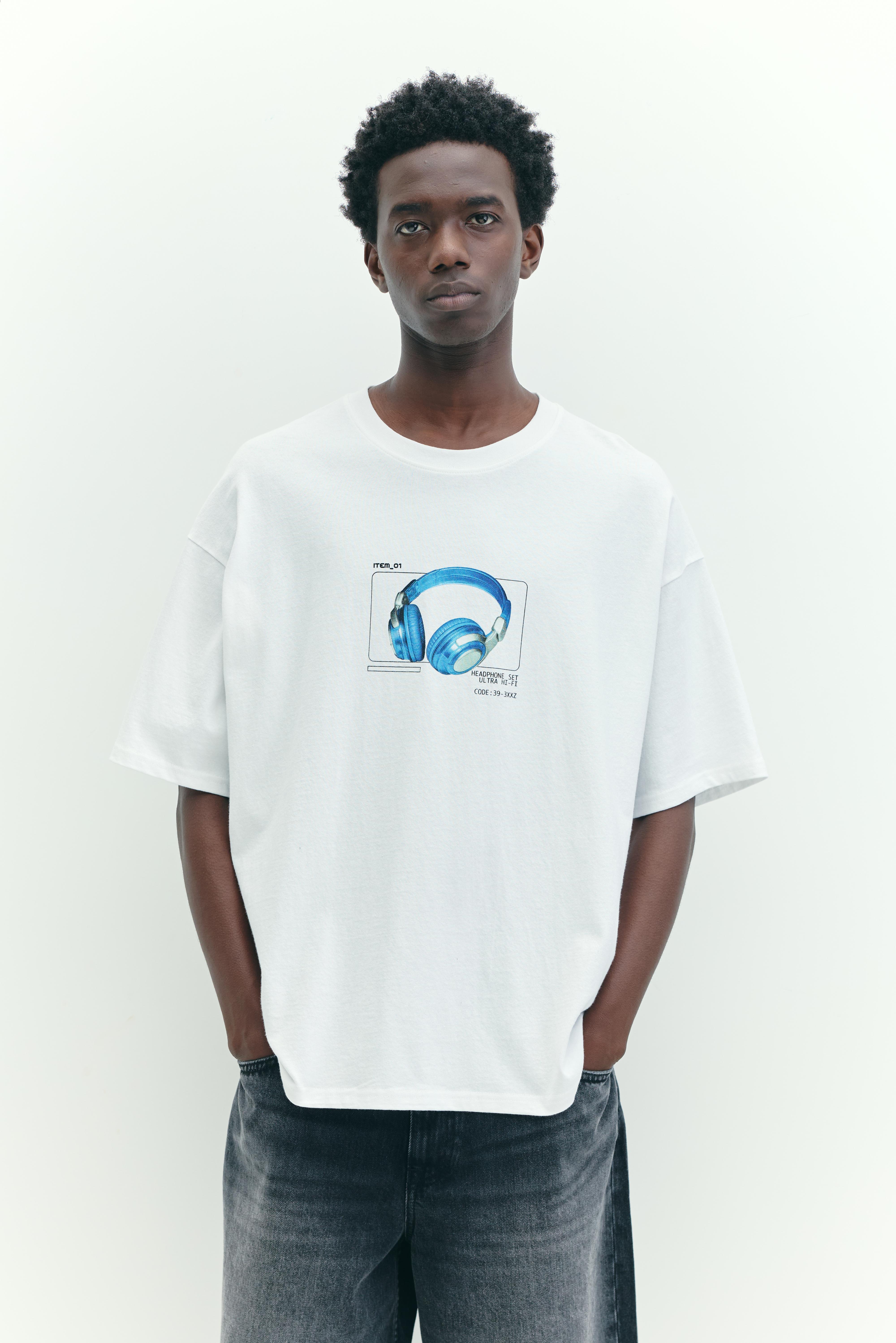 STWD T-shirt with headphones graphic — Off white