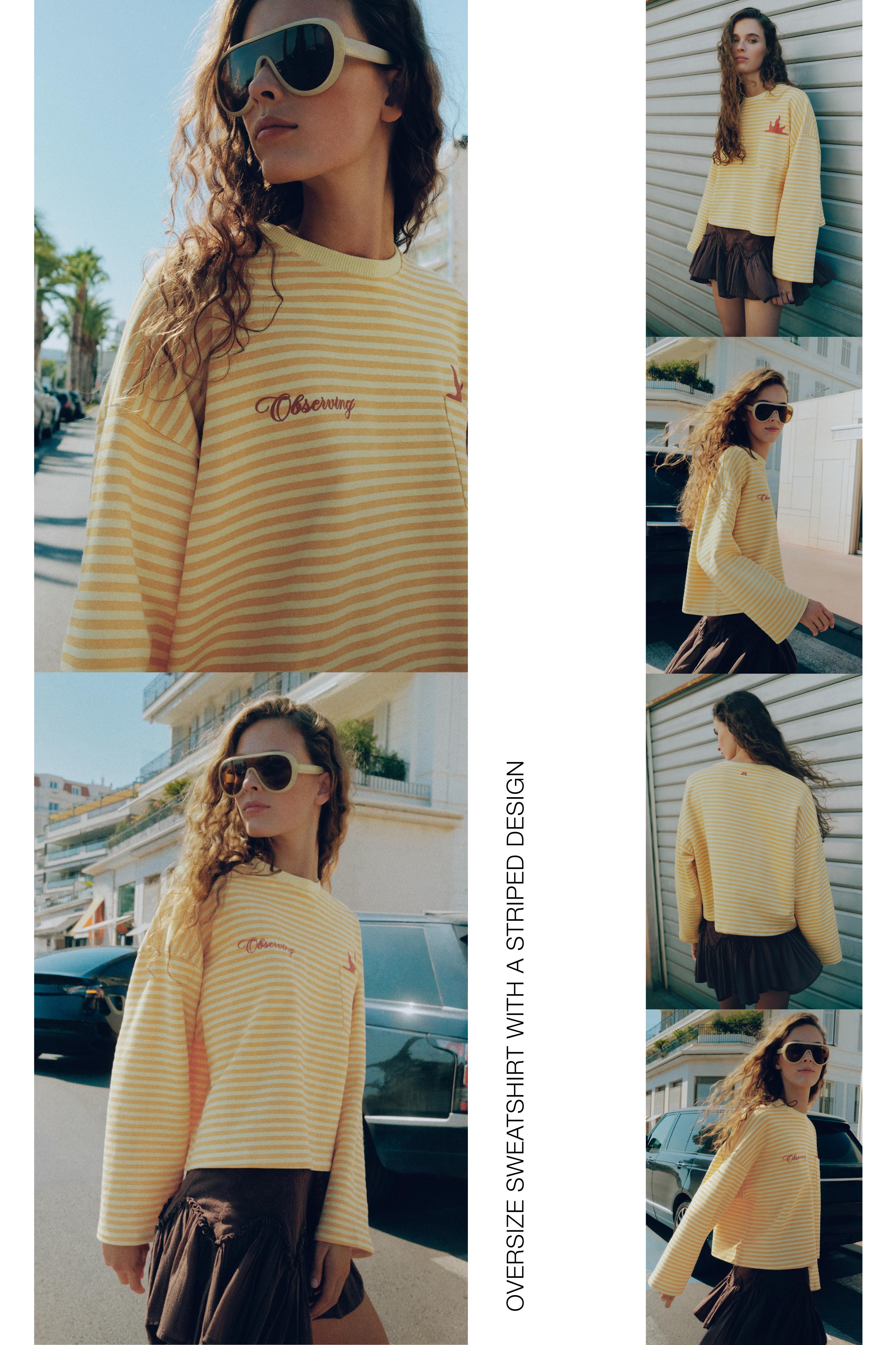 Oversized graphic striped sweatshirt — Yellow
