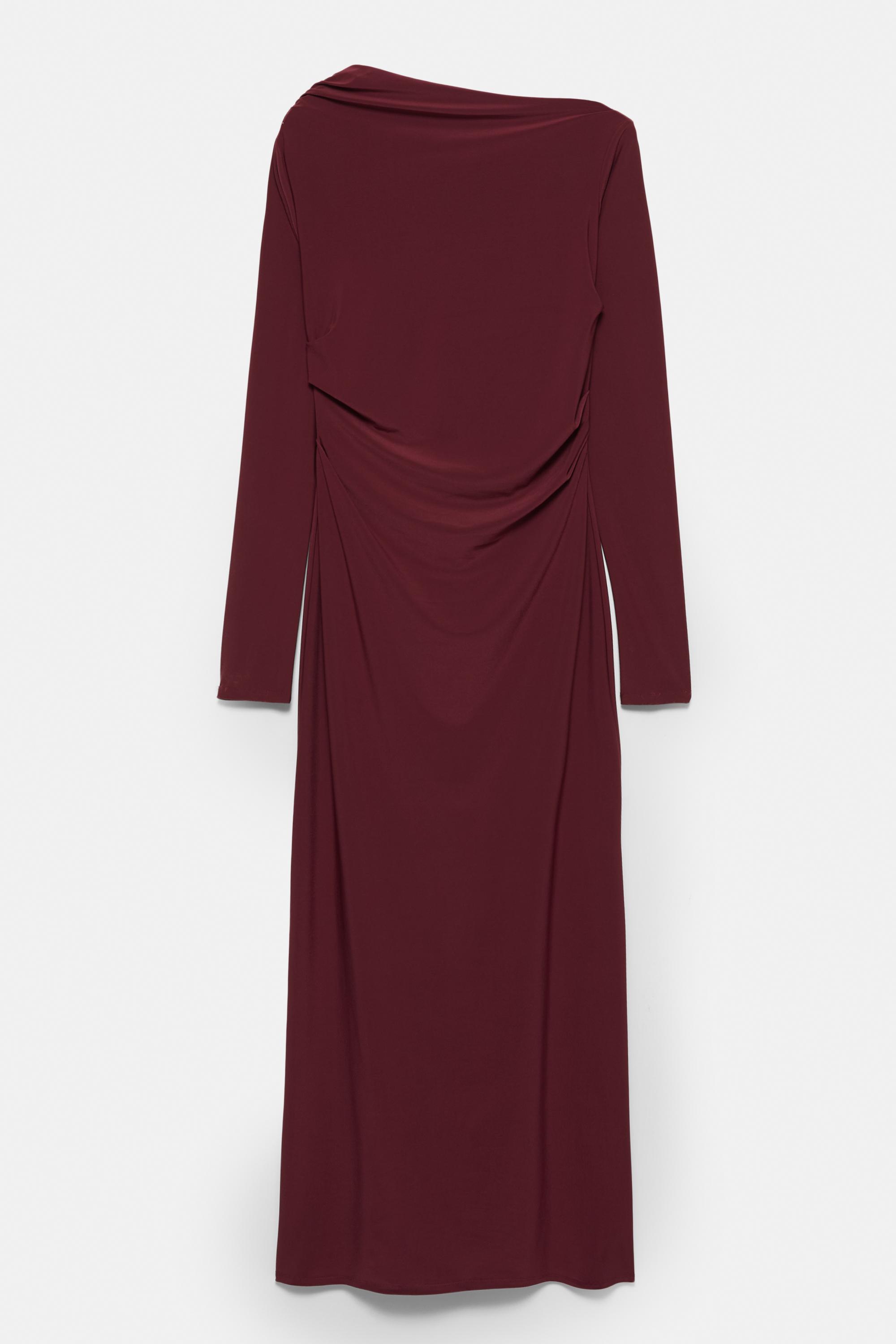 Soft draped midi dress — Burgundy