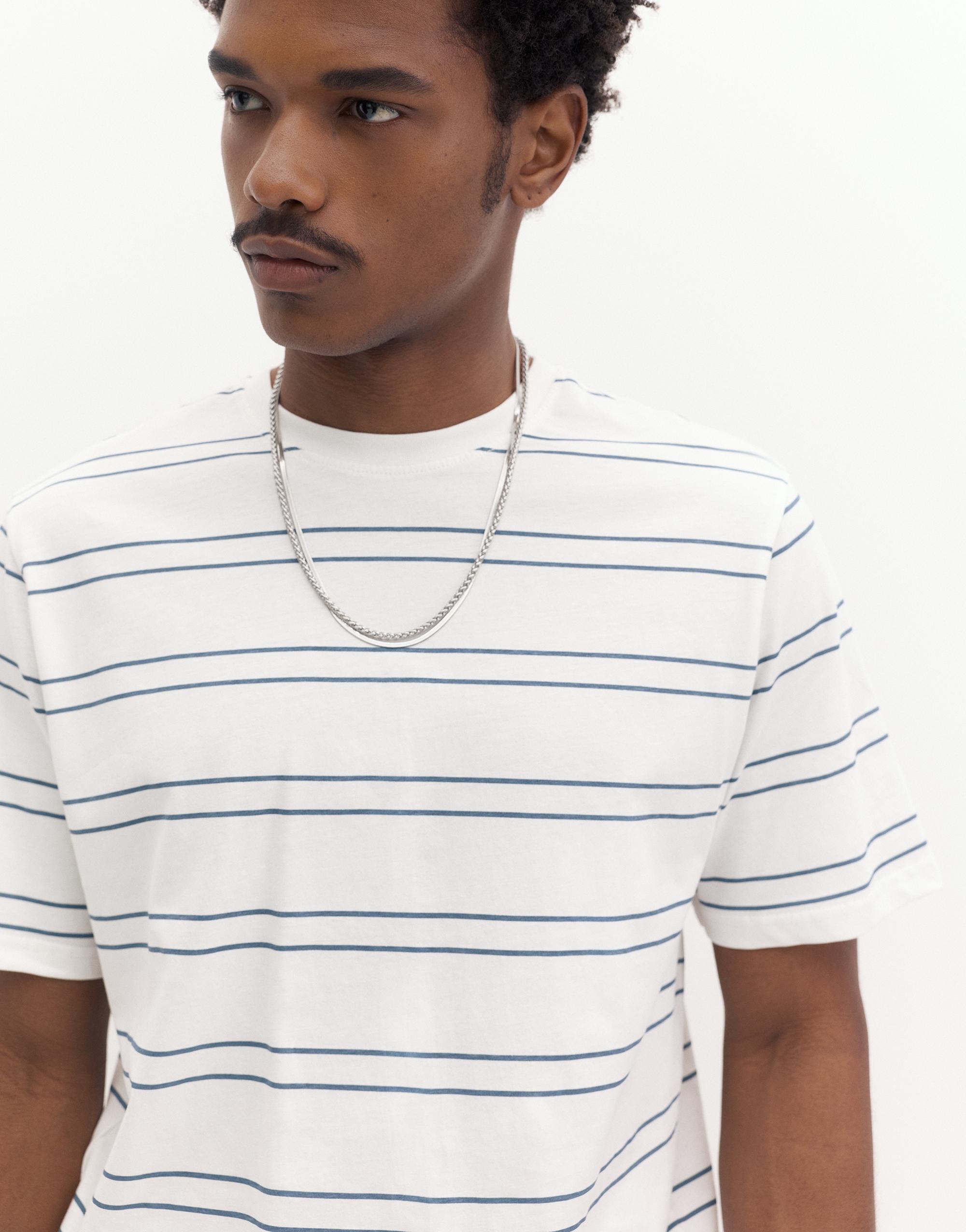 Basic short sleeve cotton T-shirt — Blue/White