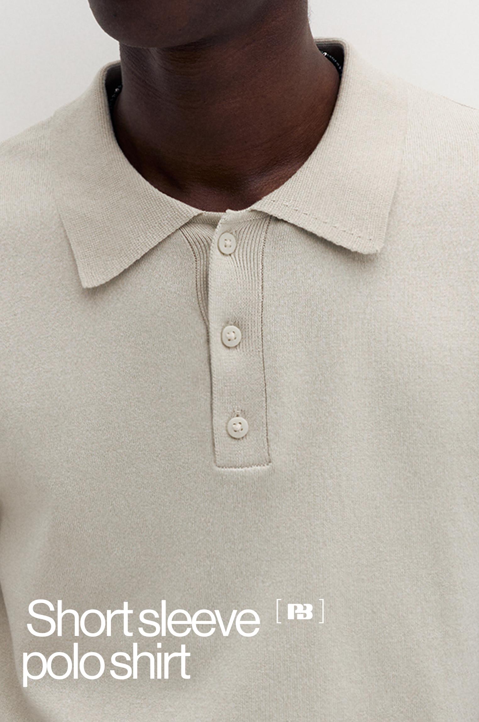 Short sleeve knit polo shirt — Sand
