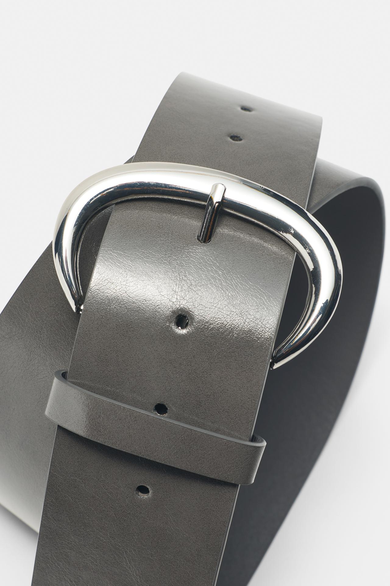 Wide oval buckle belt — Grey