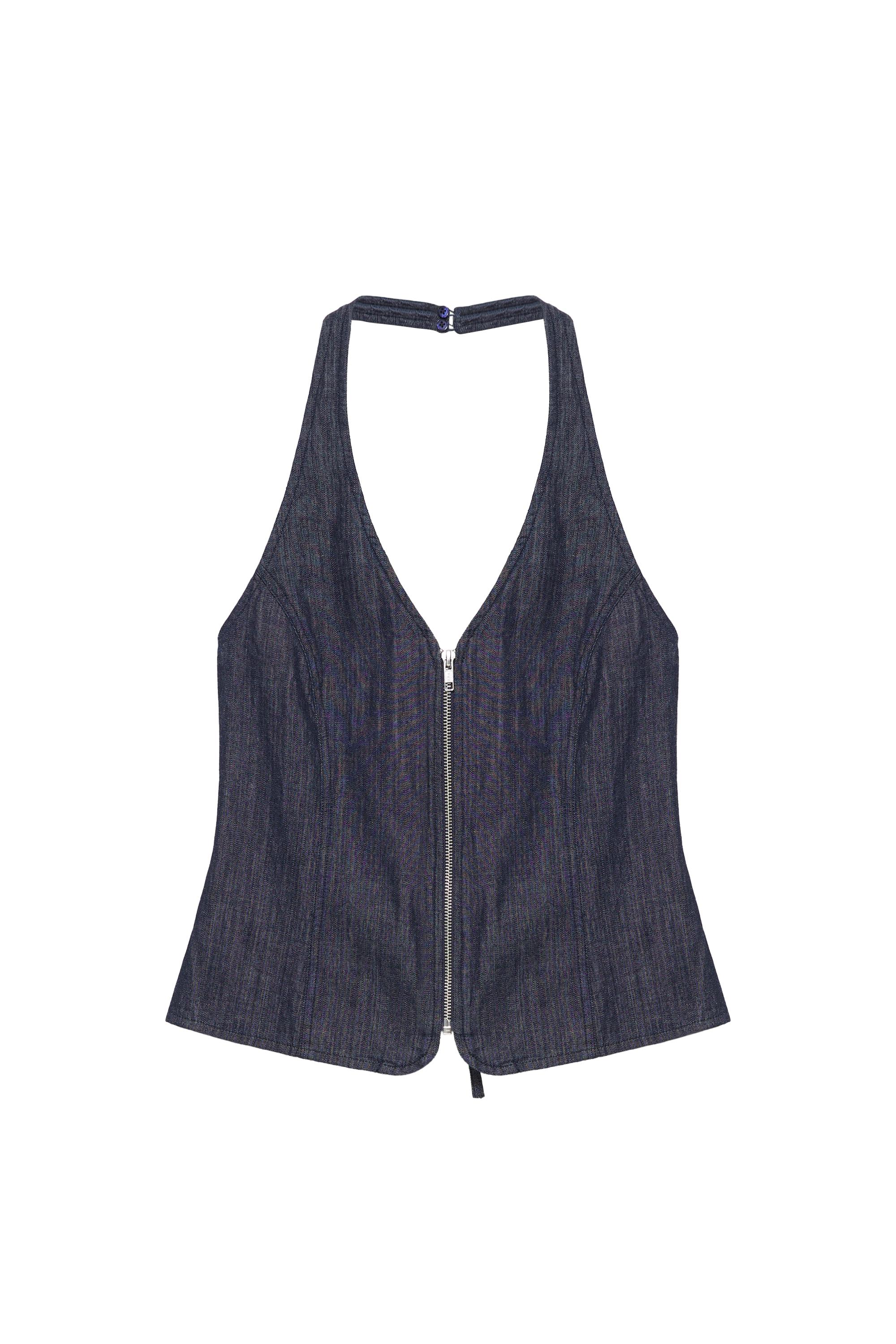 Pull&Bear Fermuarlı halter denim top görsel 2