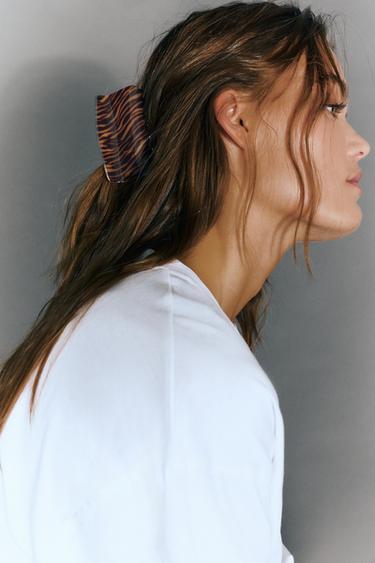 Striped rectangular hair clip — Brown 2