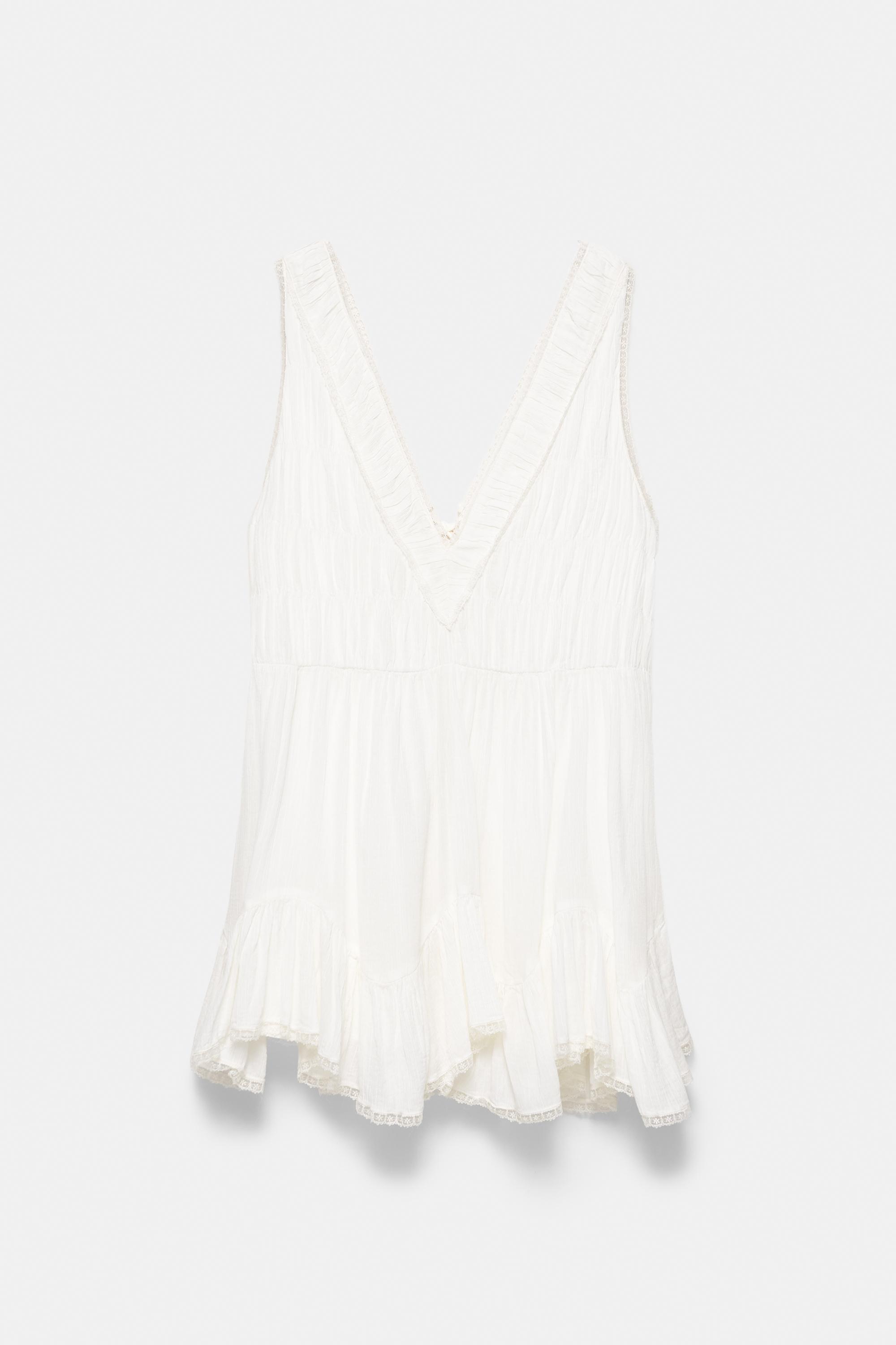 Short ruffled white dress — Ecru