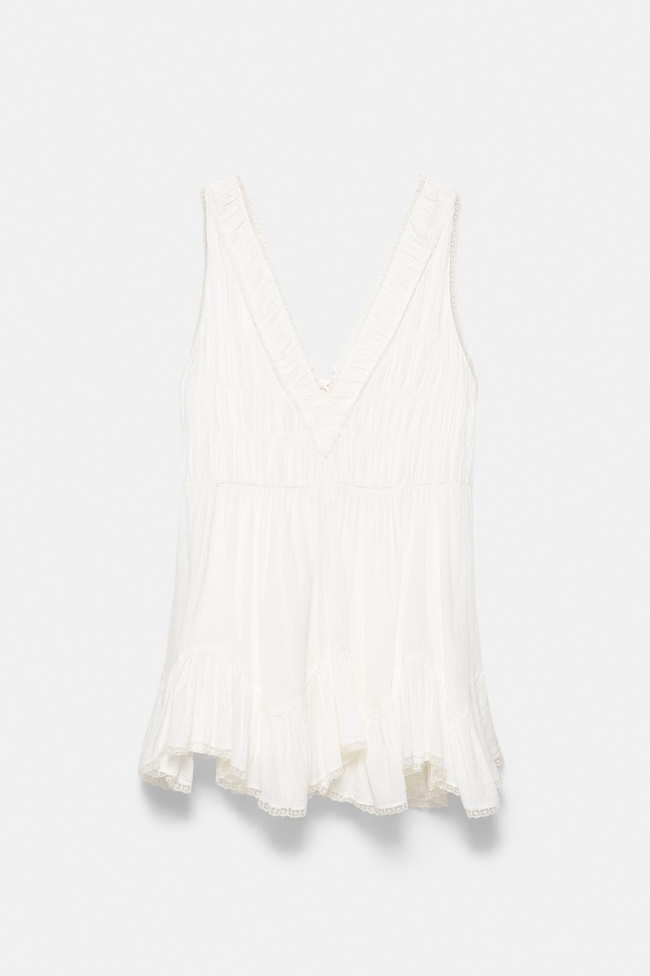 Short ruffled white dress — Ecru