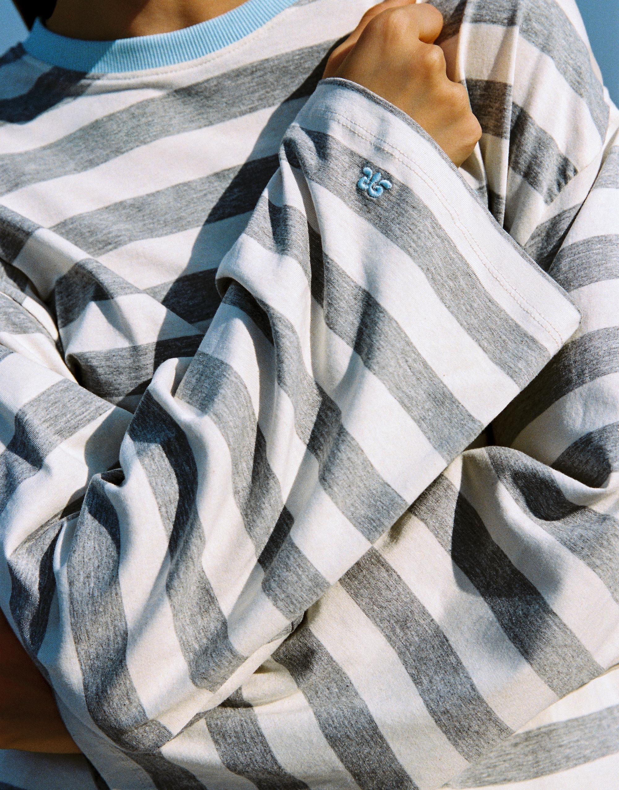 Oversize graphic striped T-shirt — Grey marl