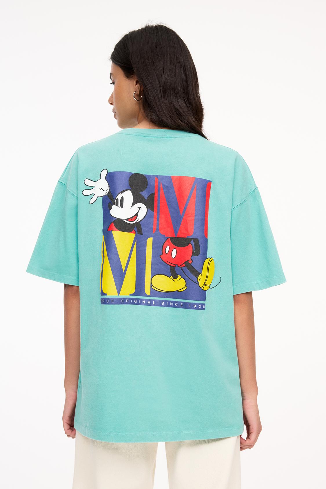 Graphic Tees T Shirt Femme Pull And Bear Turquoise Mickey Mouse T