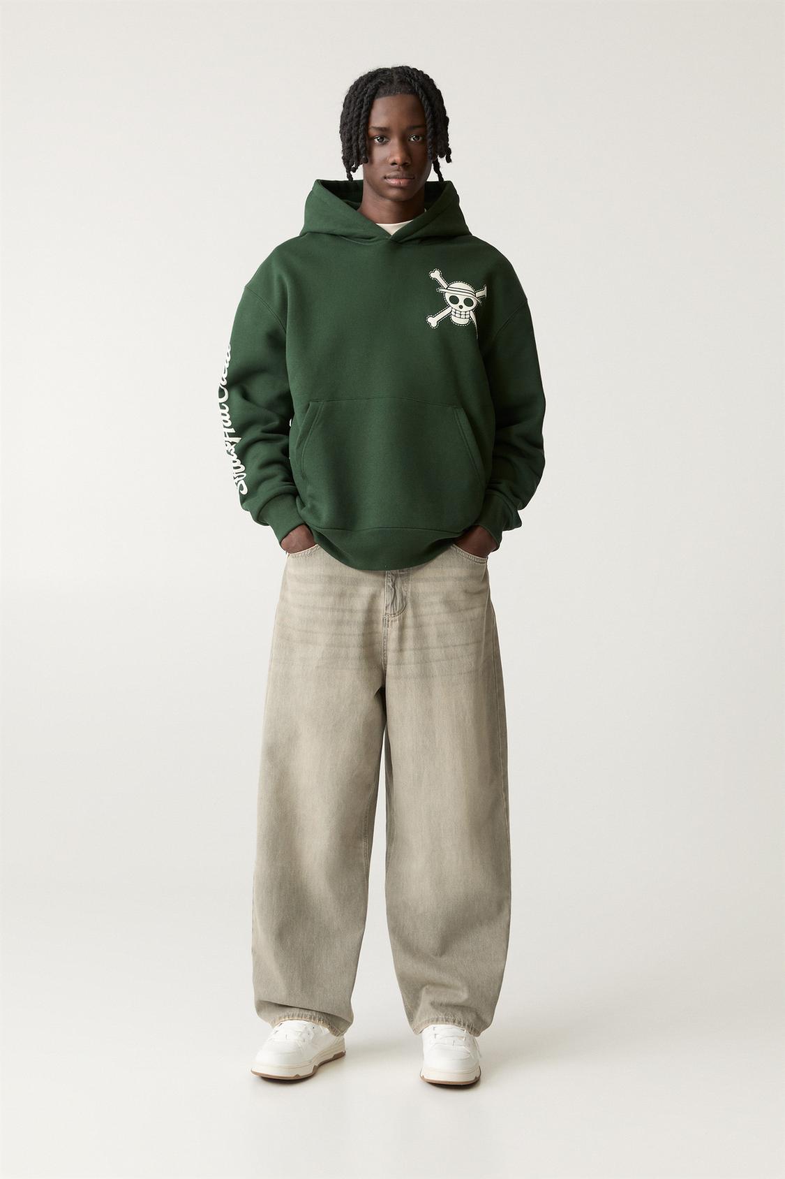 Green Hoodie Felpe Pull And Bear Cropped Varsity Style Sweatshirt