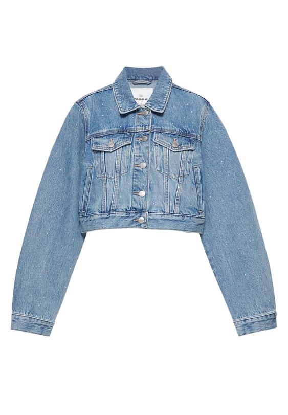 Strass detaylı crop denim ceket