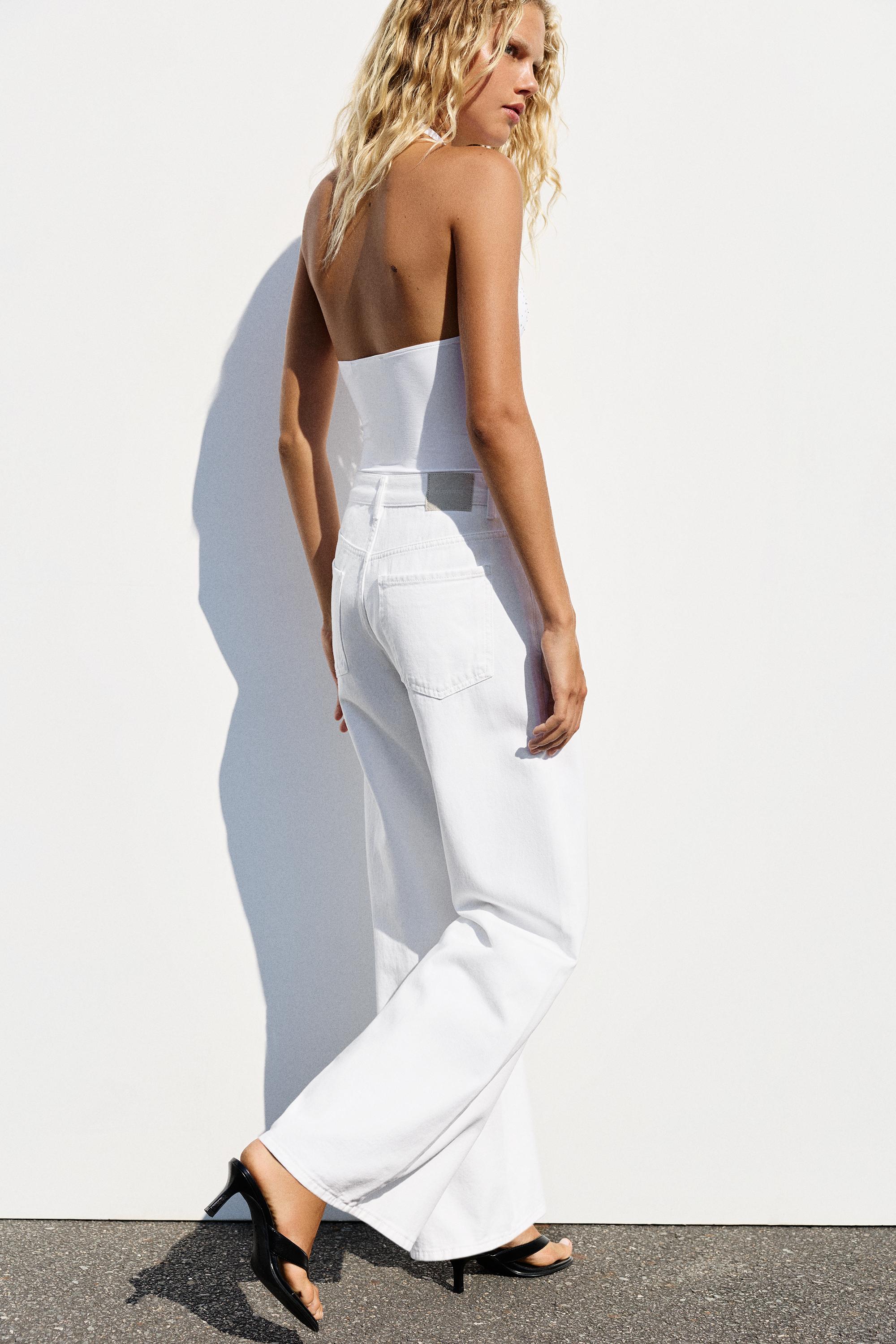 Rhinestone halter bodysuit — White