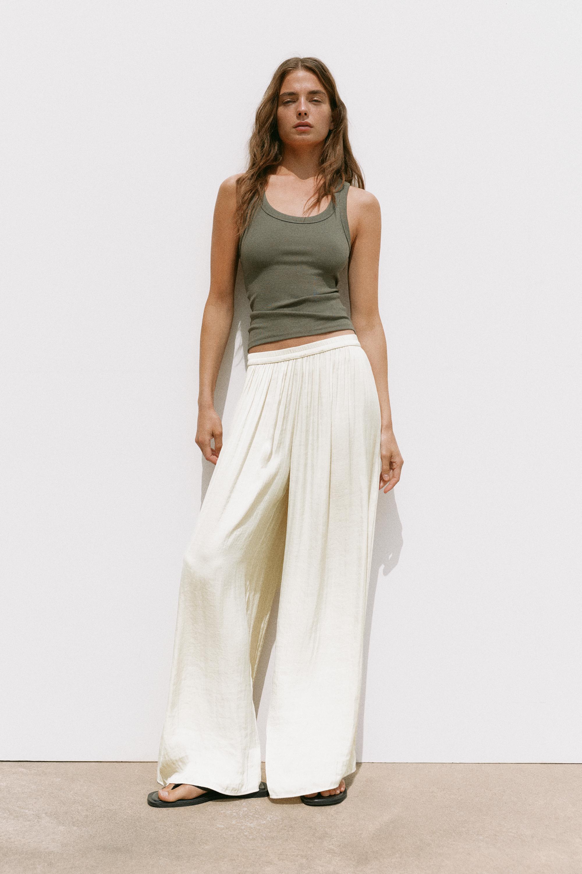Satin wide-leg trousers — Ecru