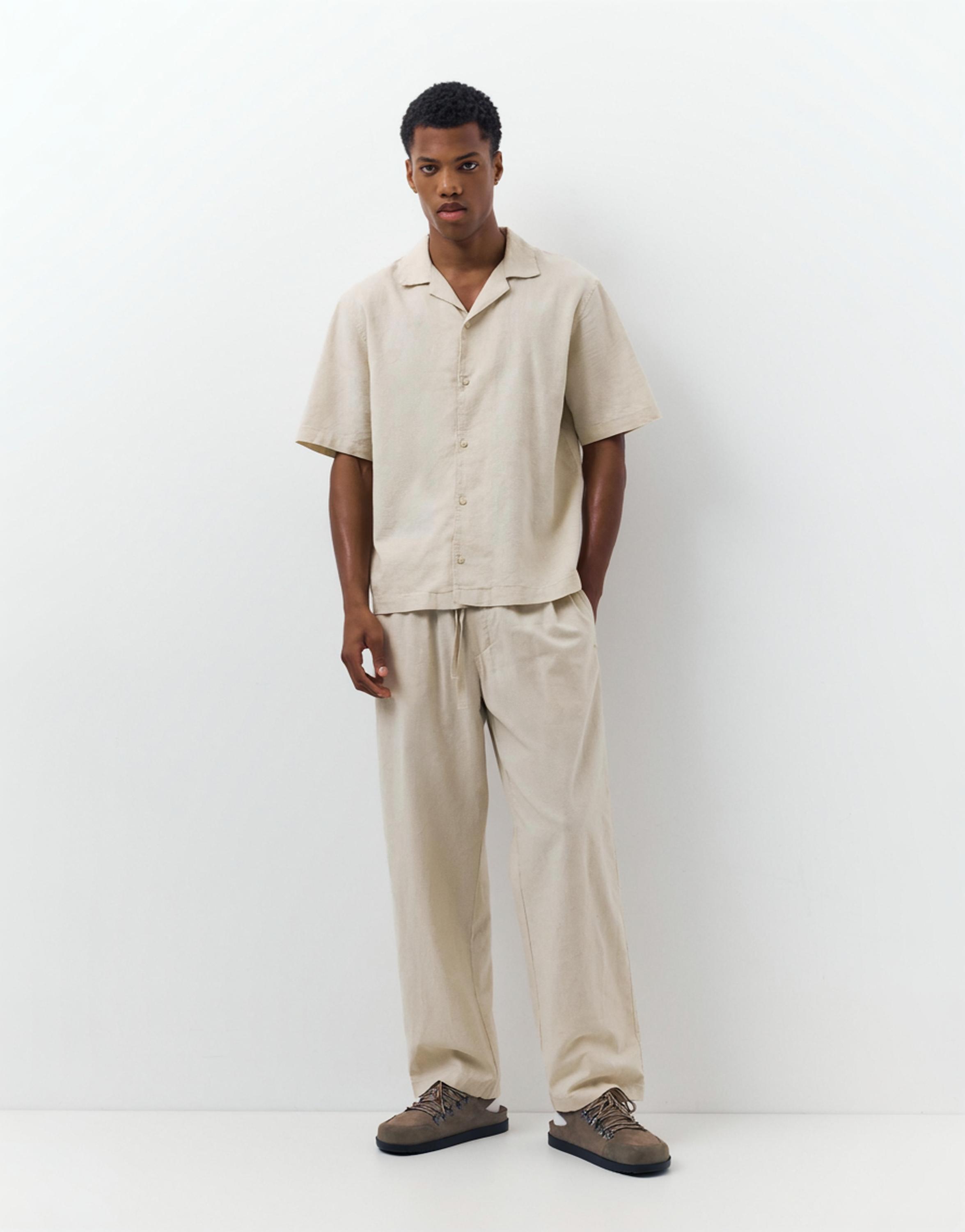 Linen blend jogger trousers — Beige